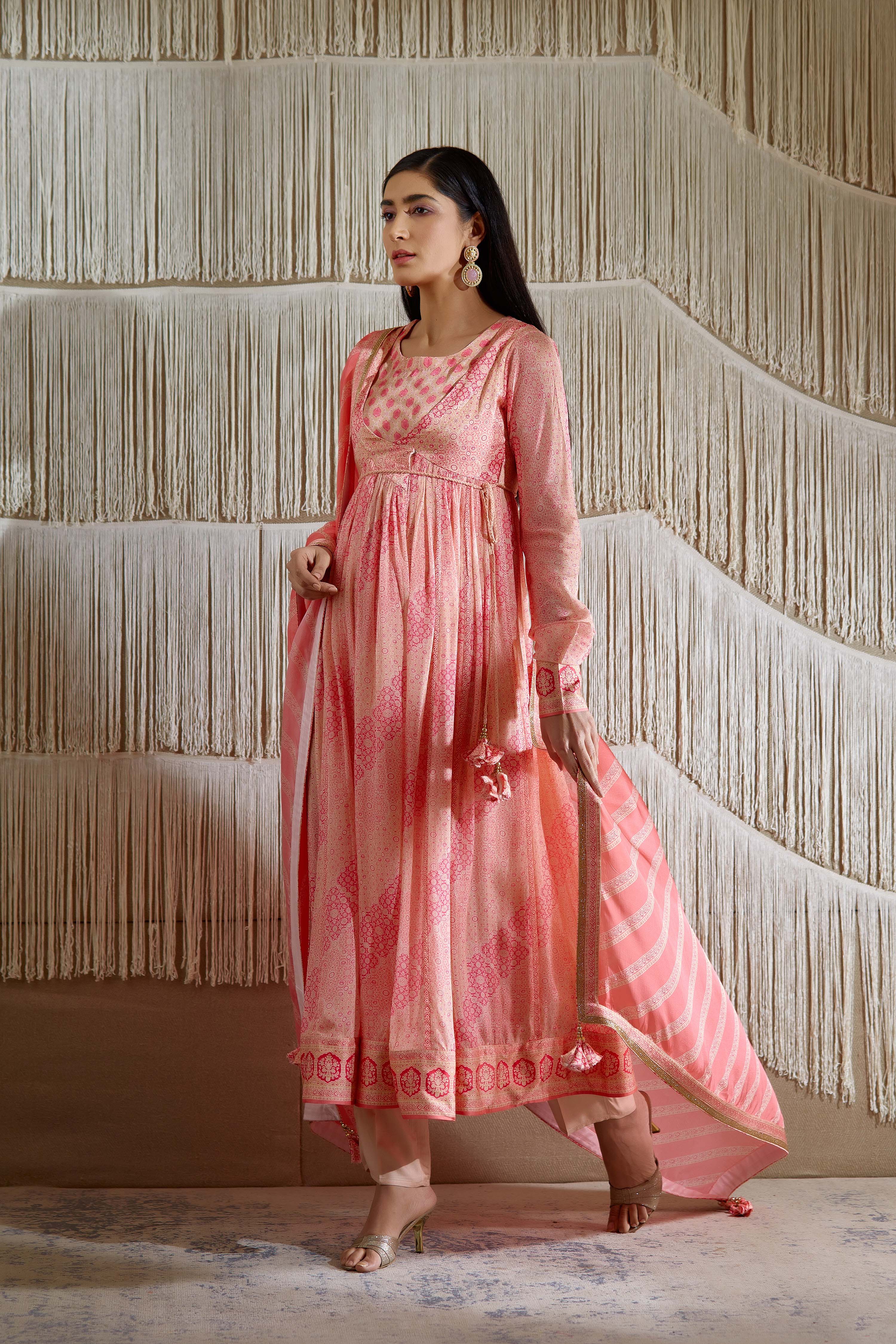 Coral Pink Angrakha set