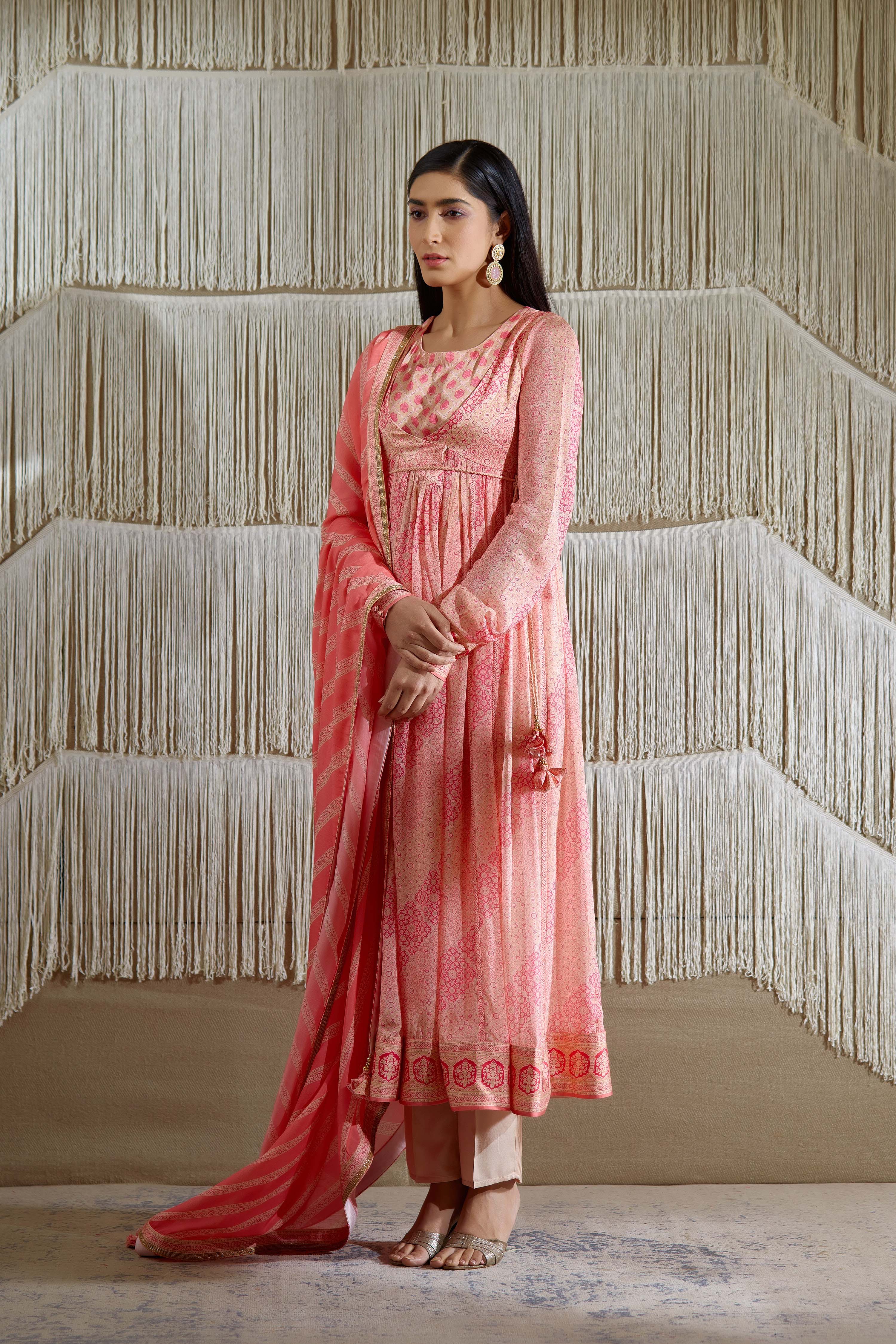 Coral Pink Angrakha set