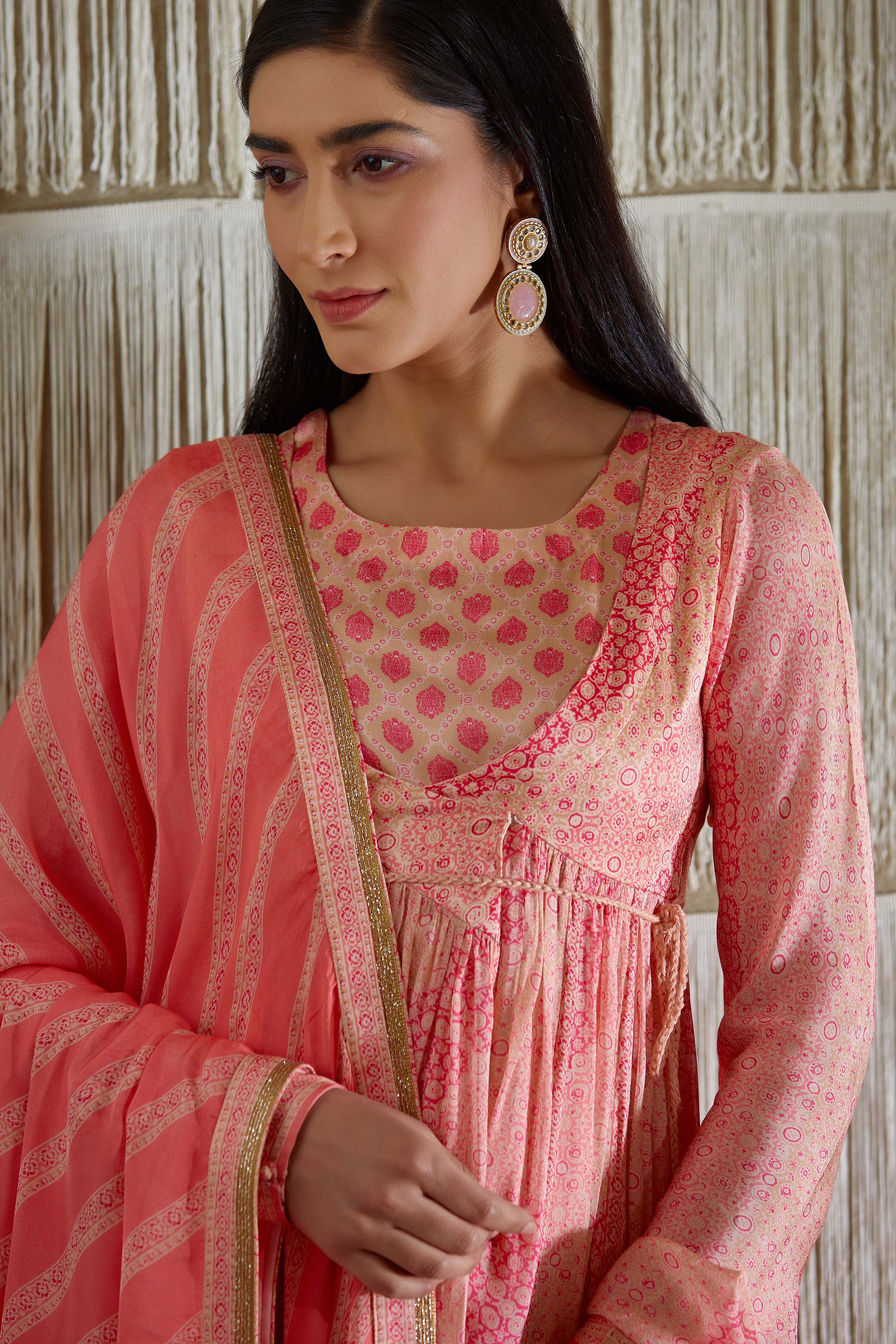 Coral Pink Angrakha set