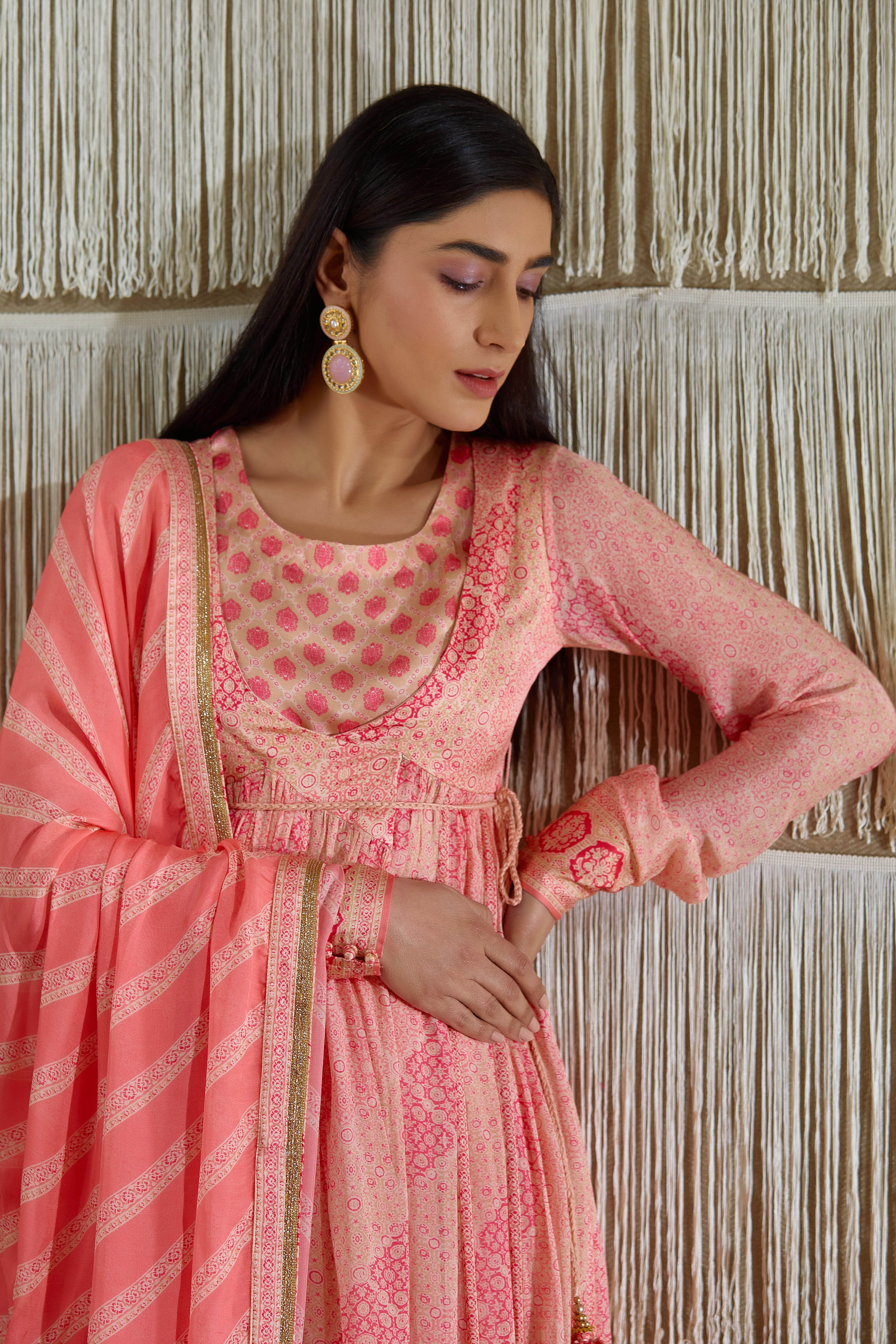 Coral Pink Angrakha set