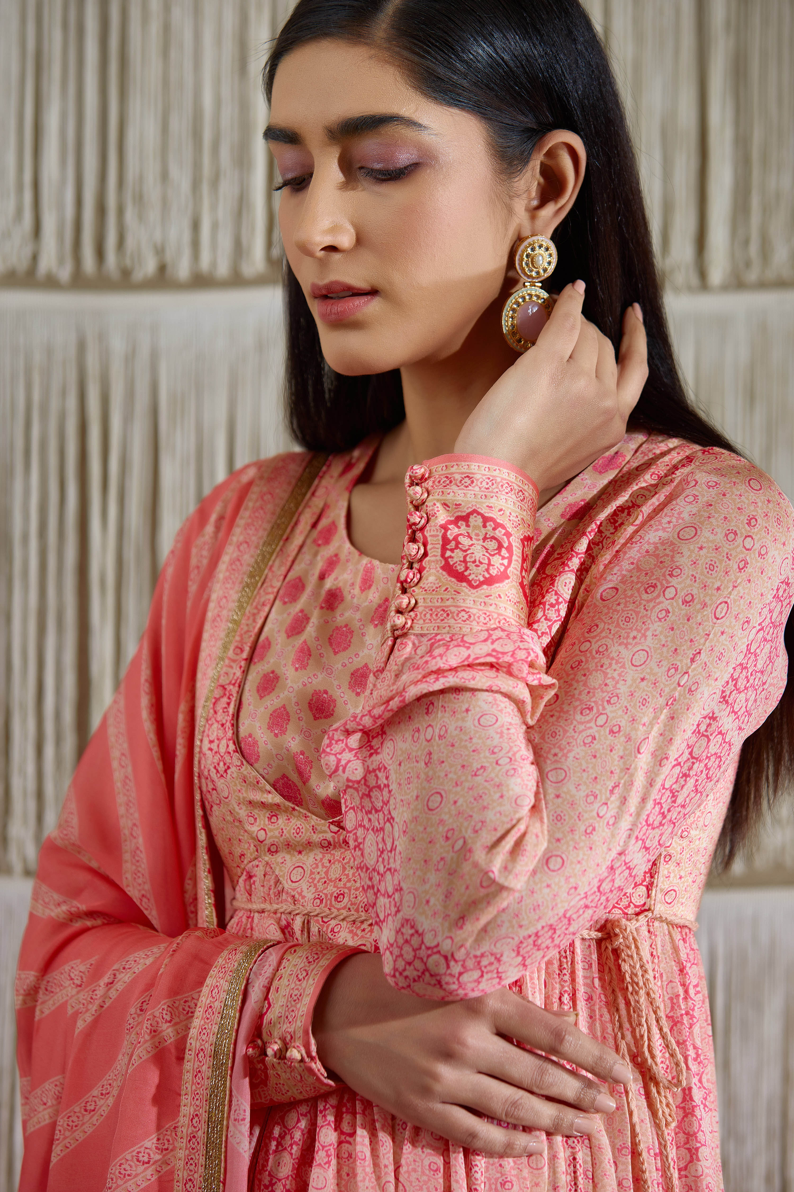 Coral Pink Angrakha set