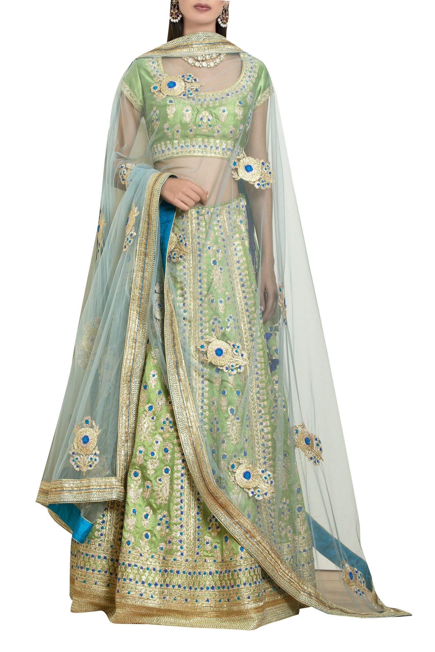 Raw silk gota embroidered lehenga set