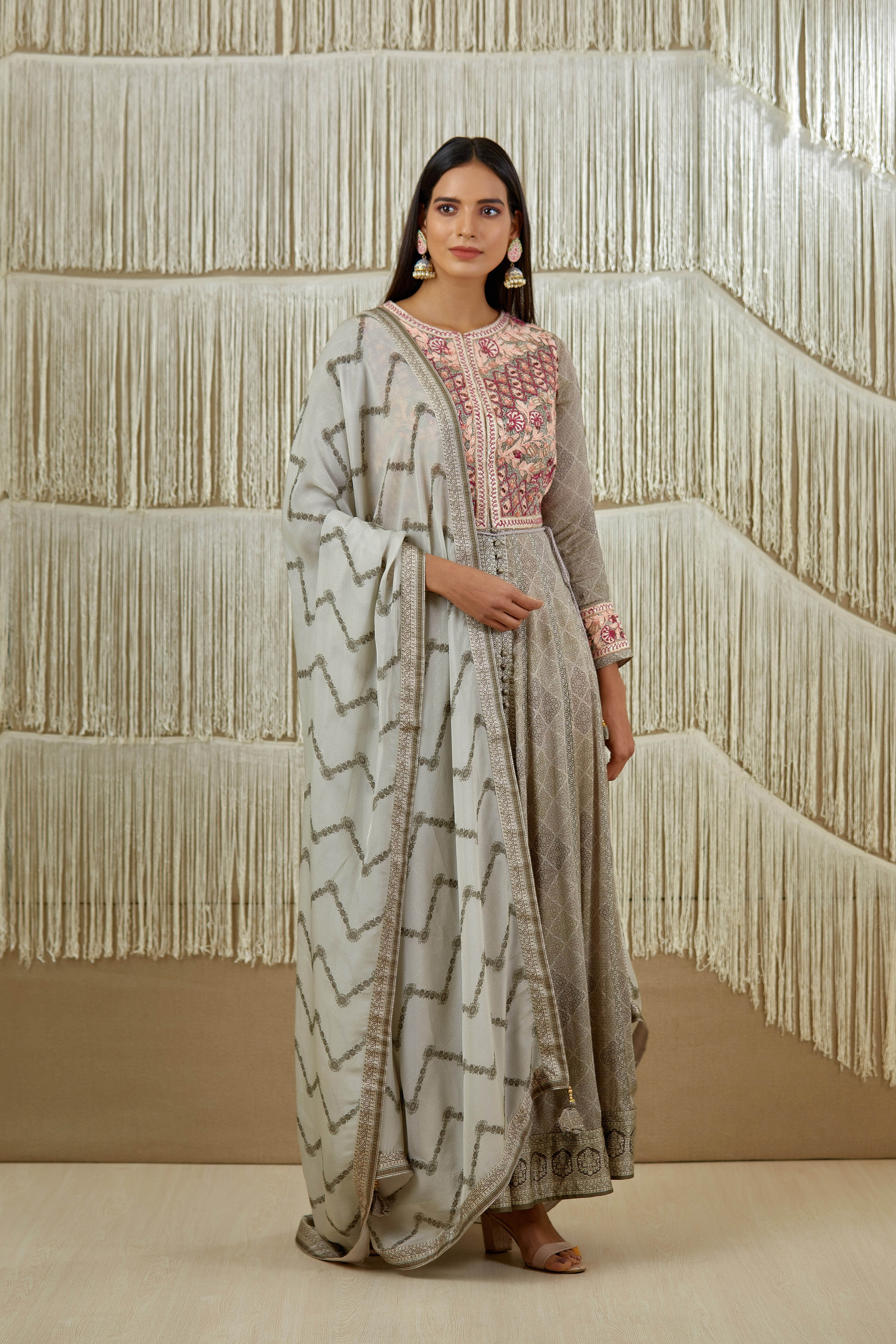 Grey Anarkali set