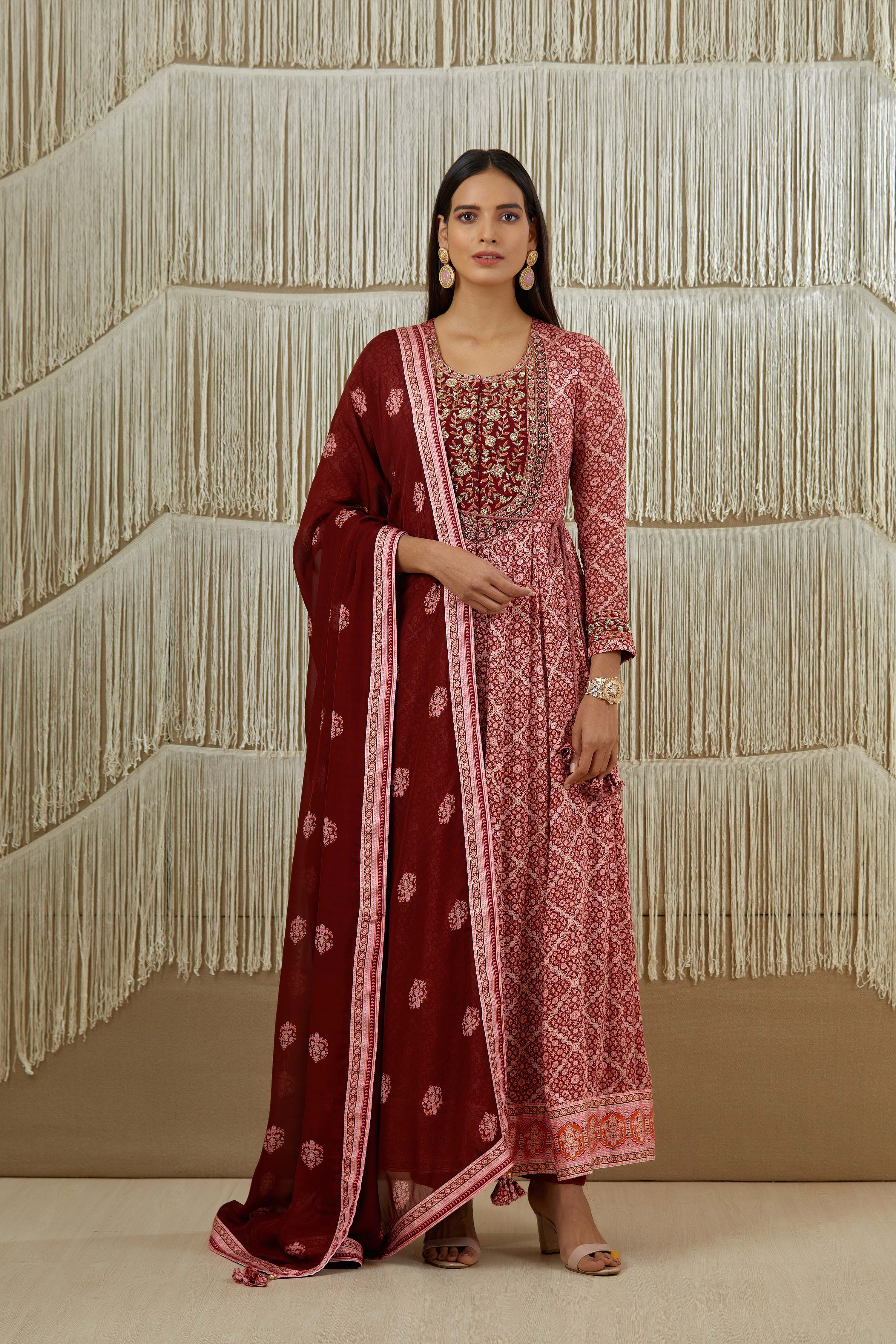 Dark Maroon Anarkali set