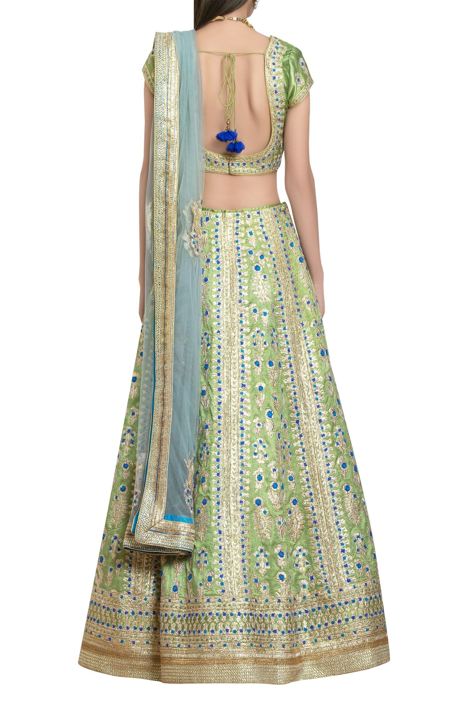 Raw silk gota embroidered lehenga set