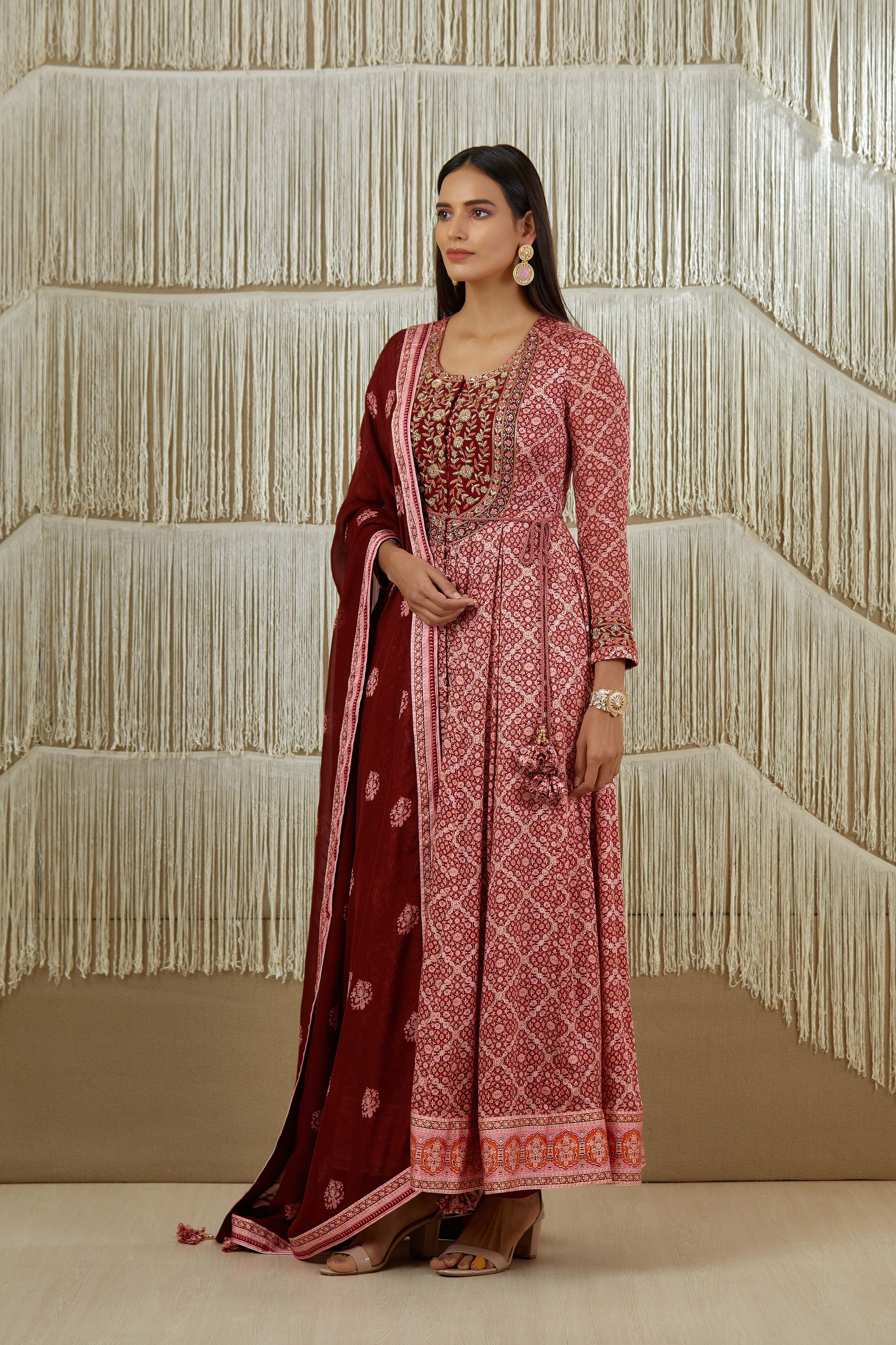 Dark Maroon Anarkali set