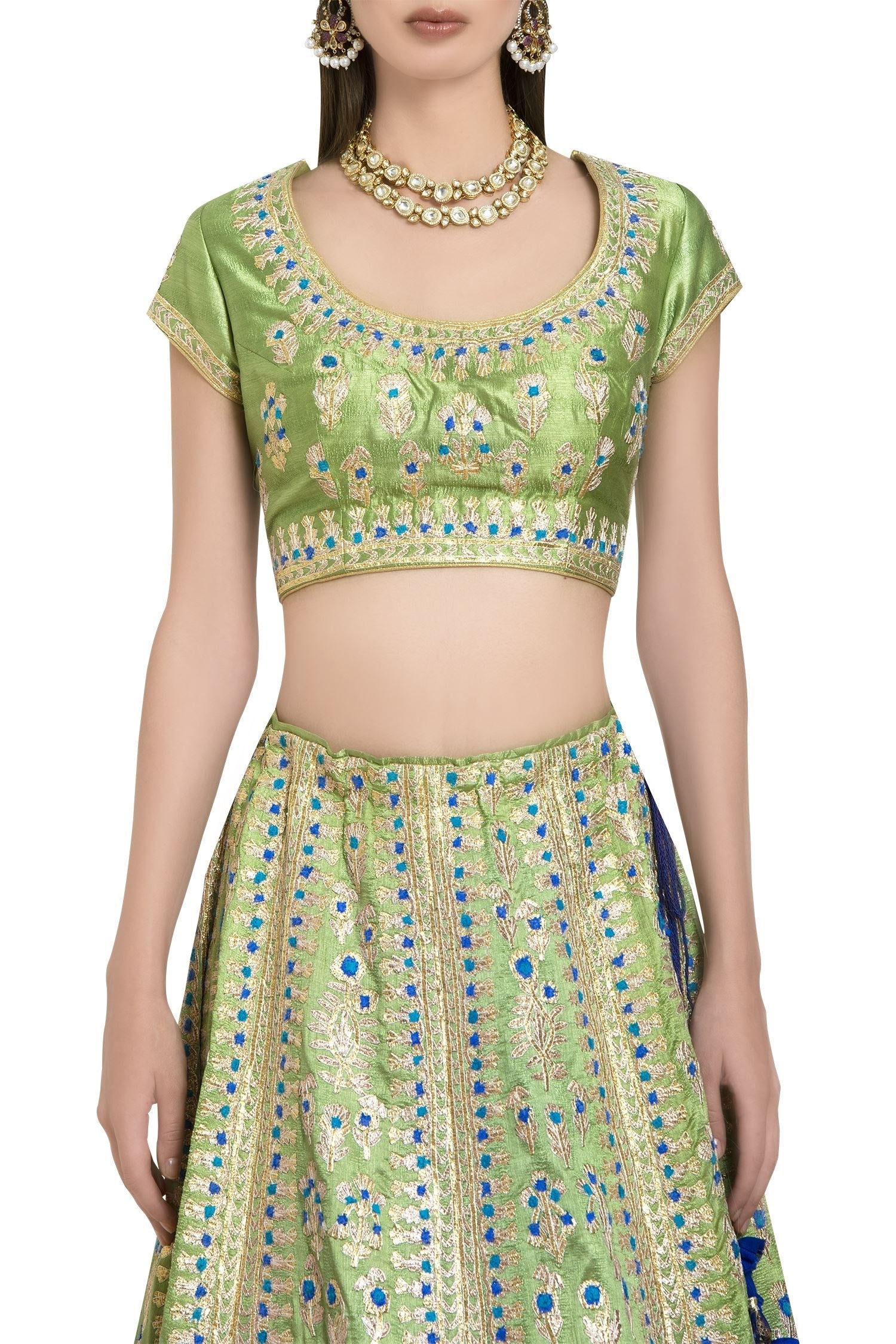 Raw silk gota embroidered lehenga set