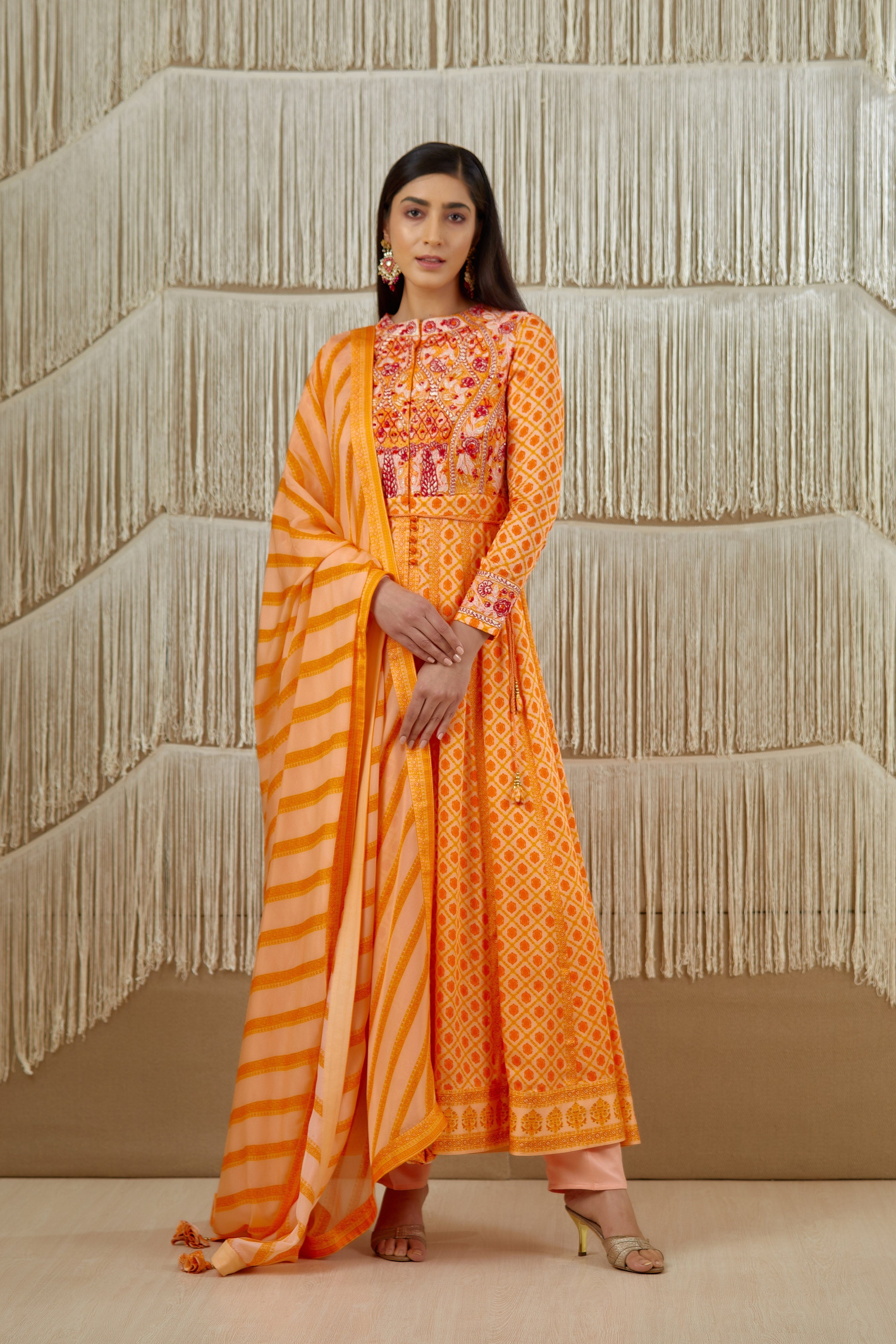 Bright Orange Anarkali set