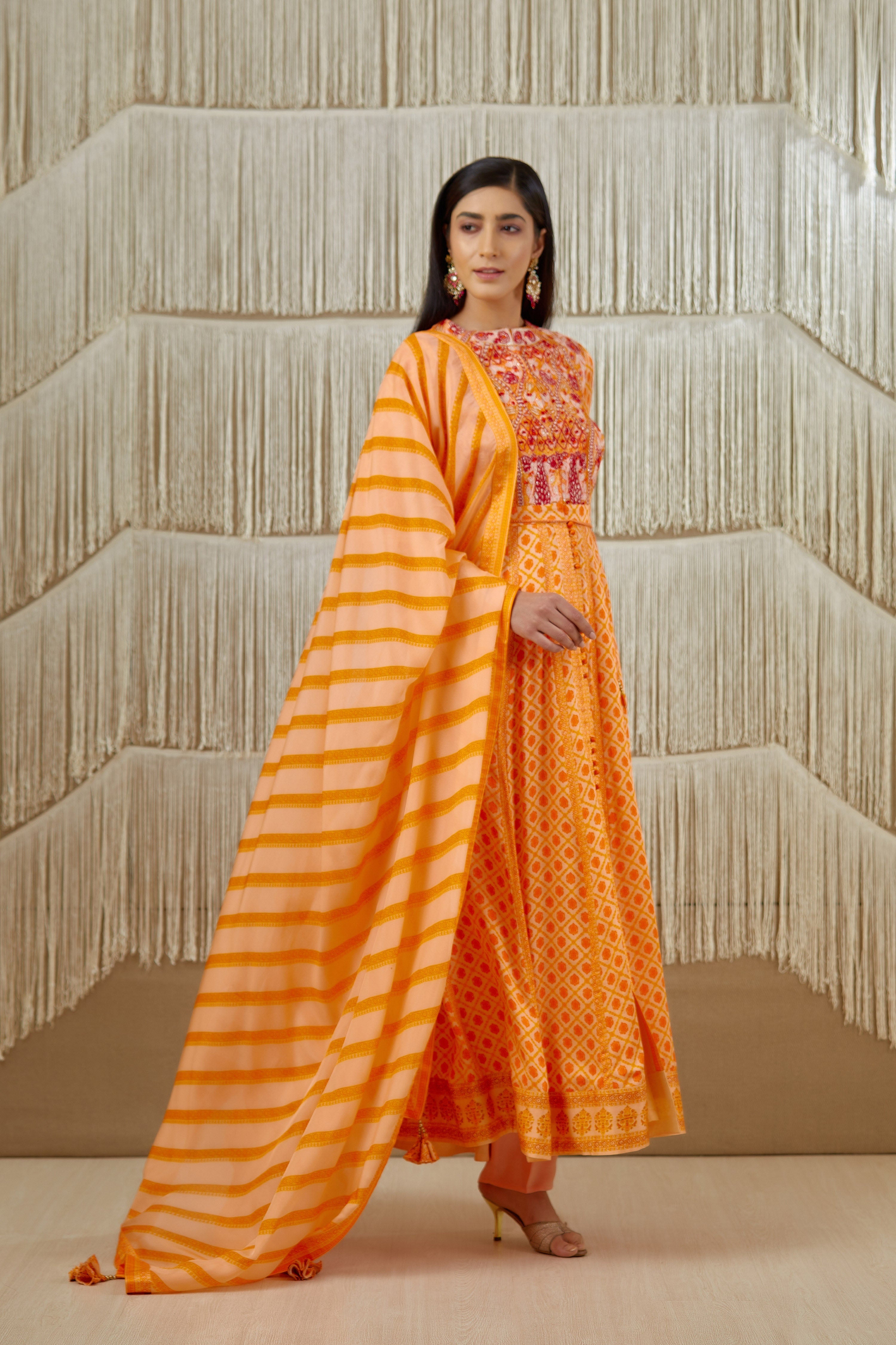 Bright Orange Anarkali set