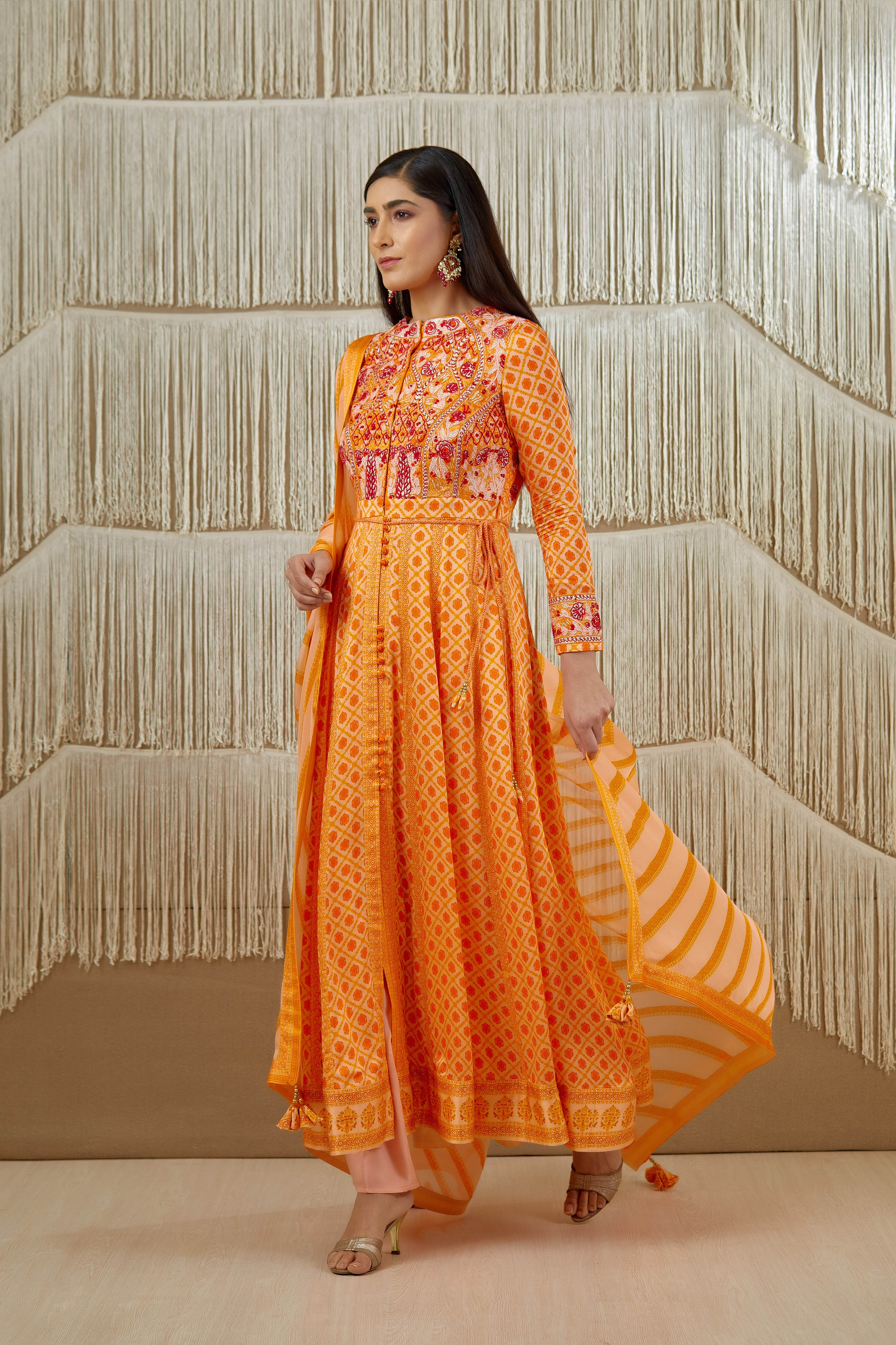Bright Orange Anarkali set