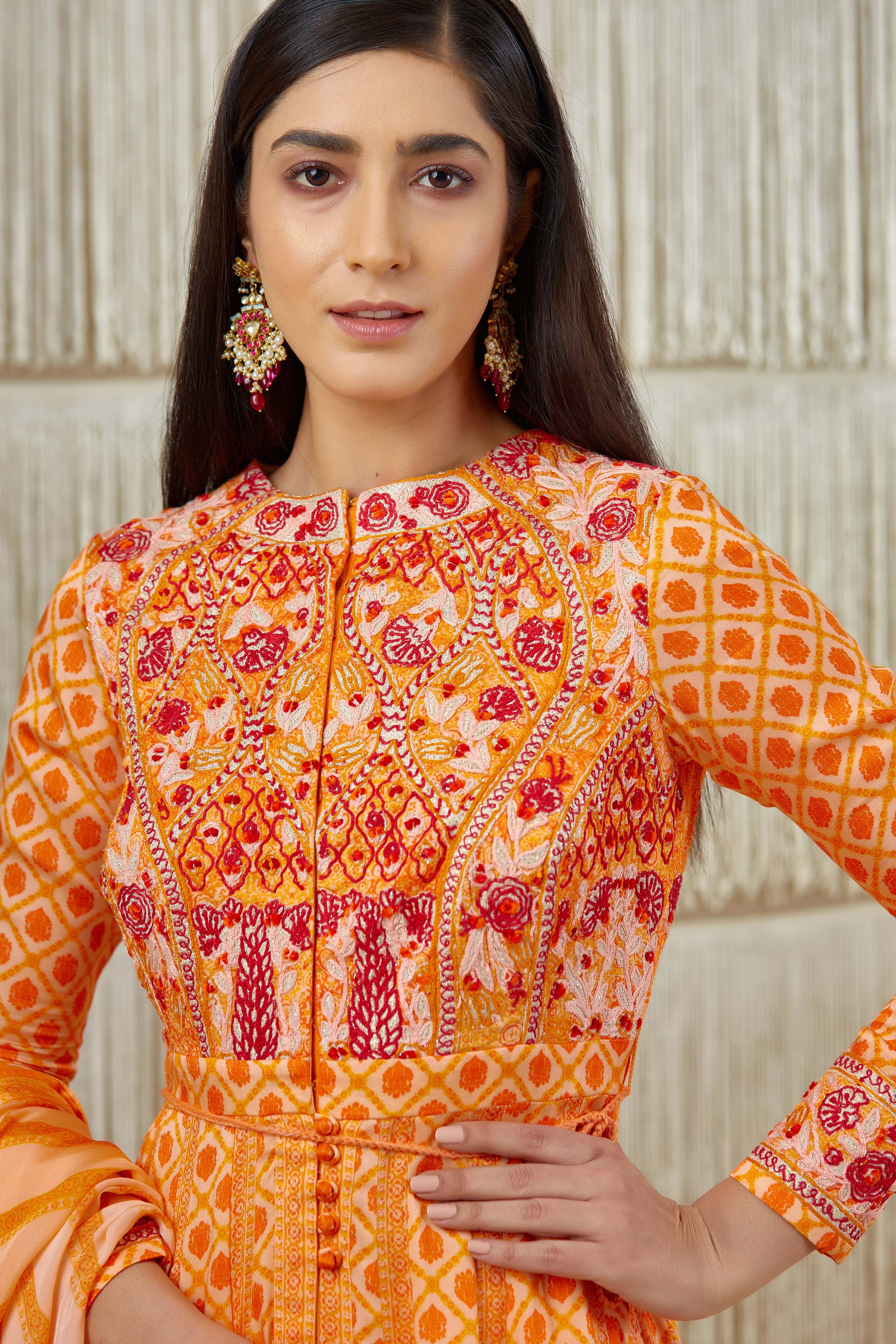 Bright Orange Anarkali set