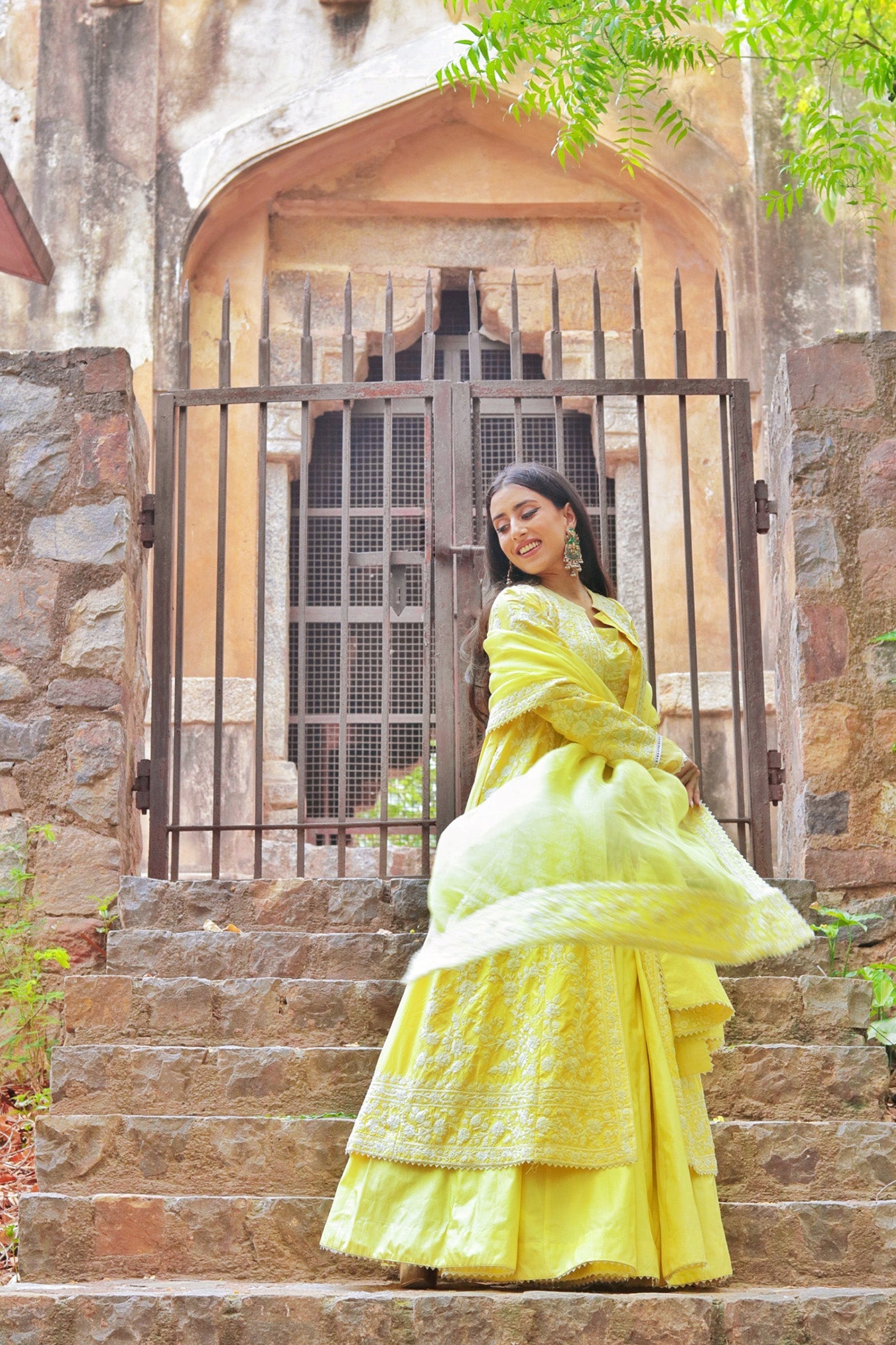 Upasana Ghai in Zahria - Lemon Yellow Jacket, lehenga with blouse and dupatta