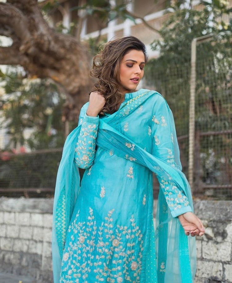 Sea Blue Kurta & Lehenga Set