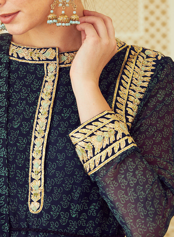 Navy Blue Anarkali Set