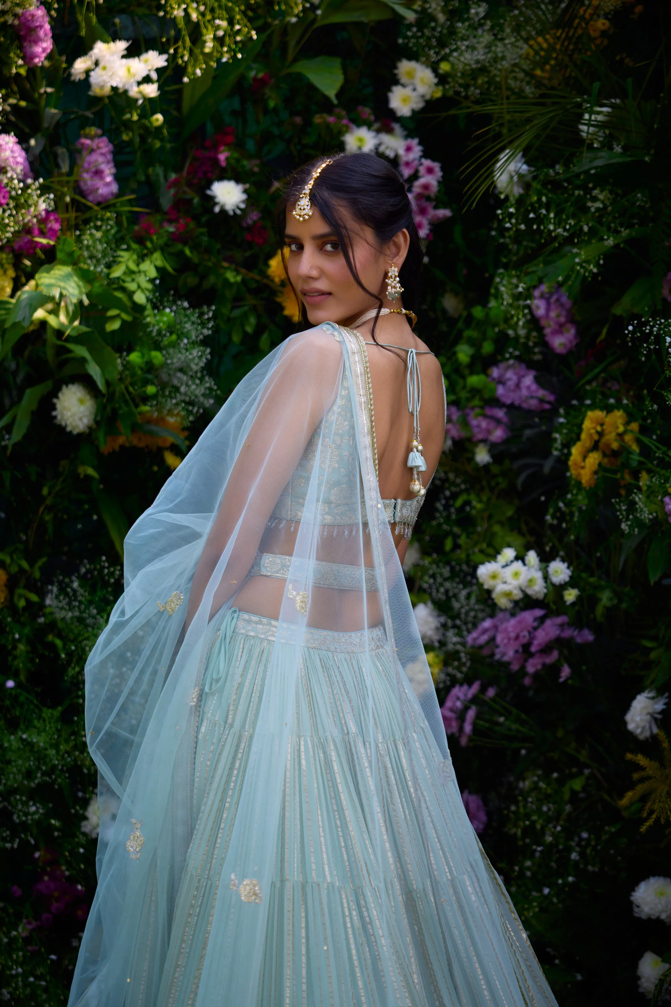 Ave Chicago x Shyam Narayan Prasad Morning Mist Blue Lehenga Set