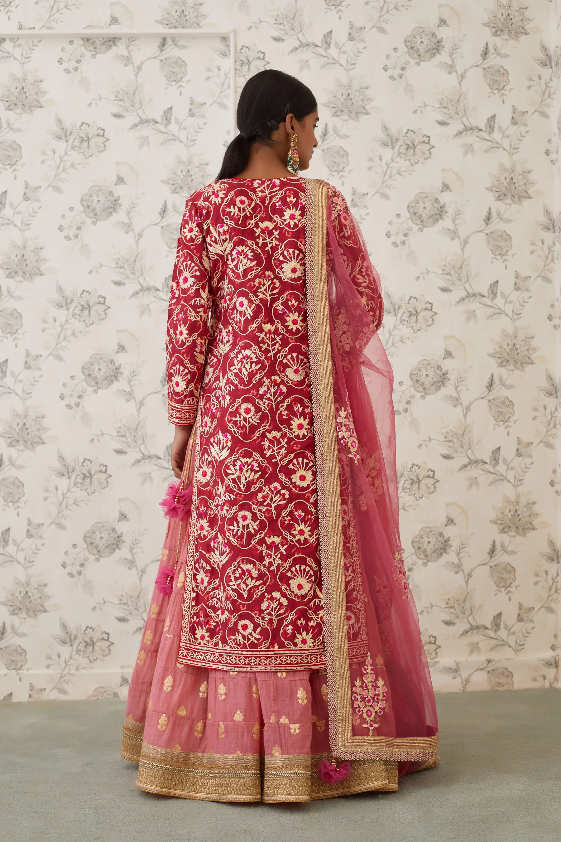 Ave Chicago x Shyam Narayan Prasad Maroon Coral Kurta Skirt Set