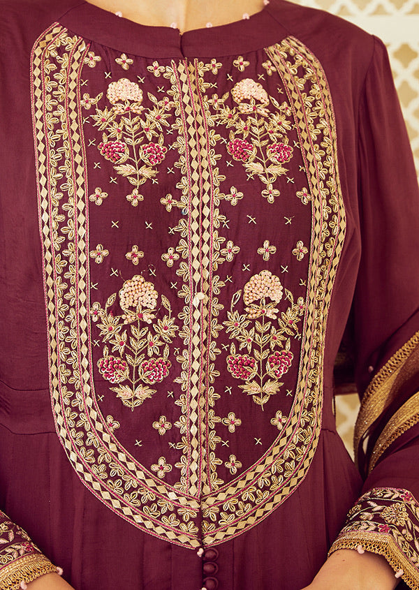 Wine Anarkali Set