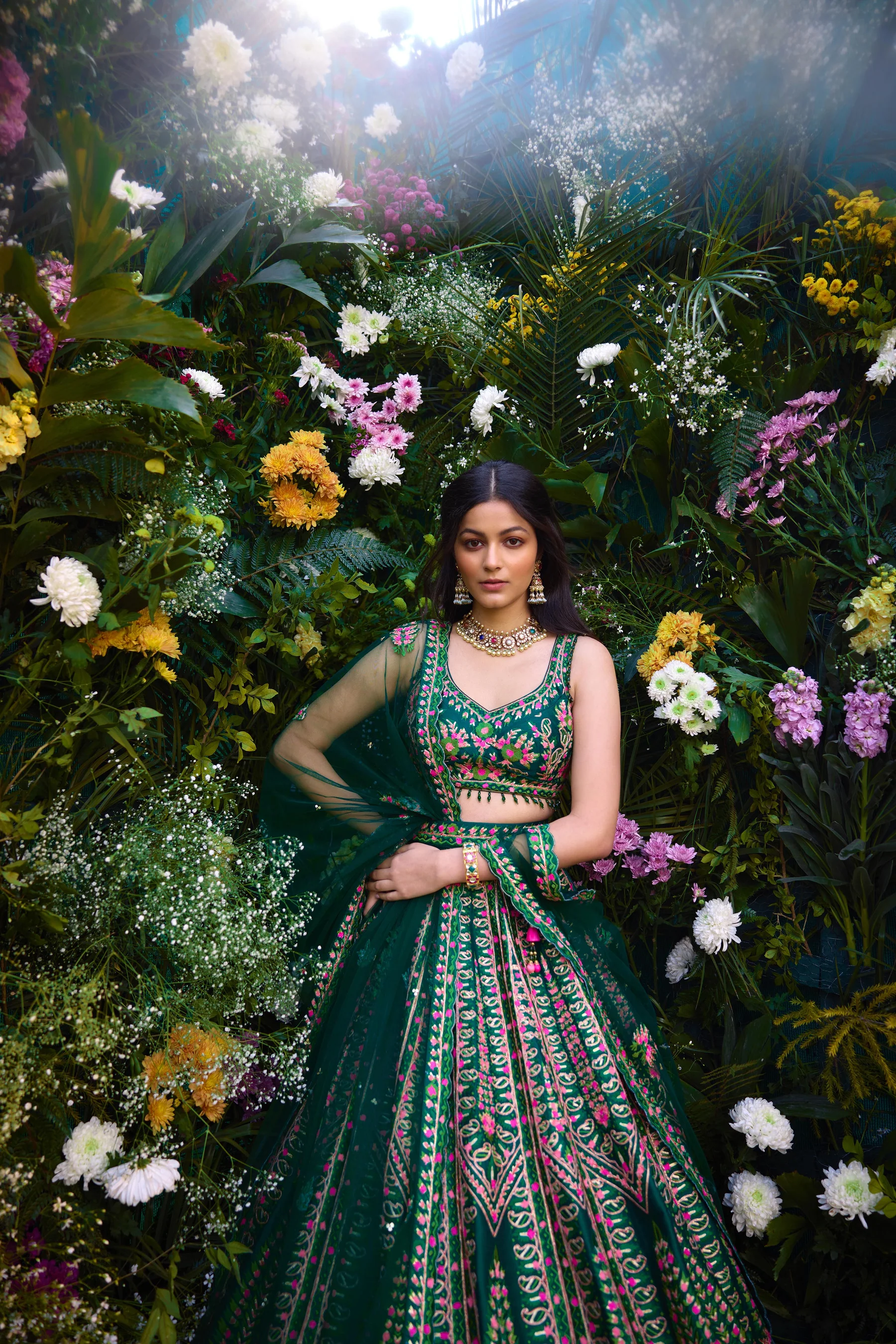 Ave Chicago x Shyam Narayan Prasad Deep Forest Green Lehenga Set
