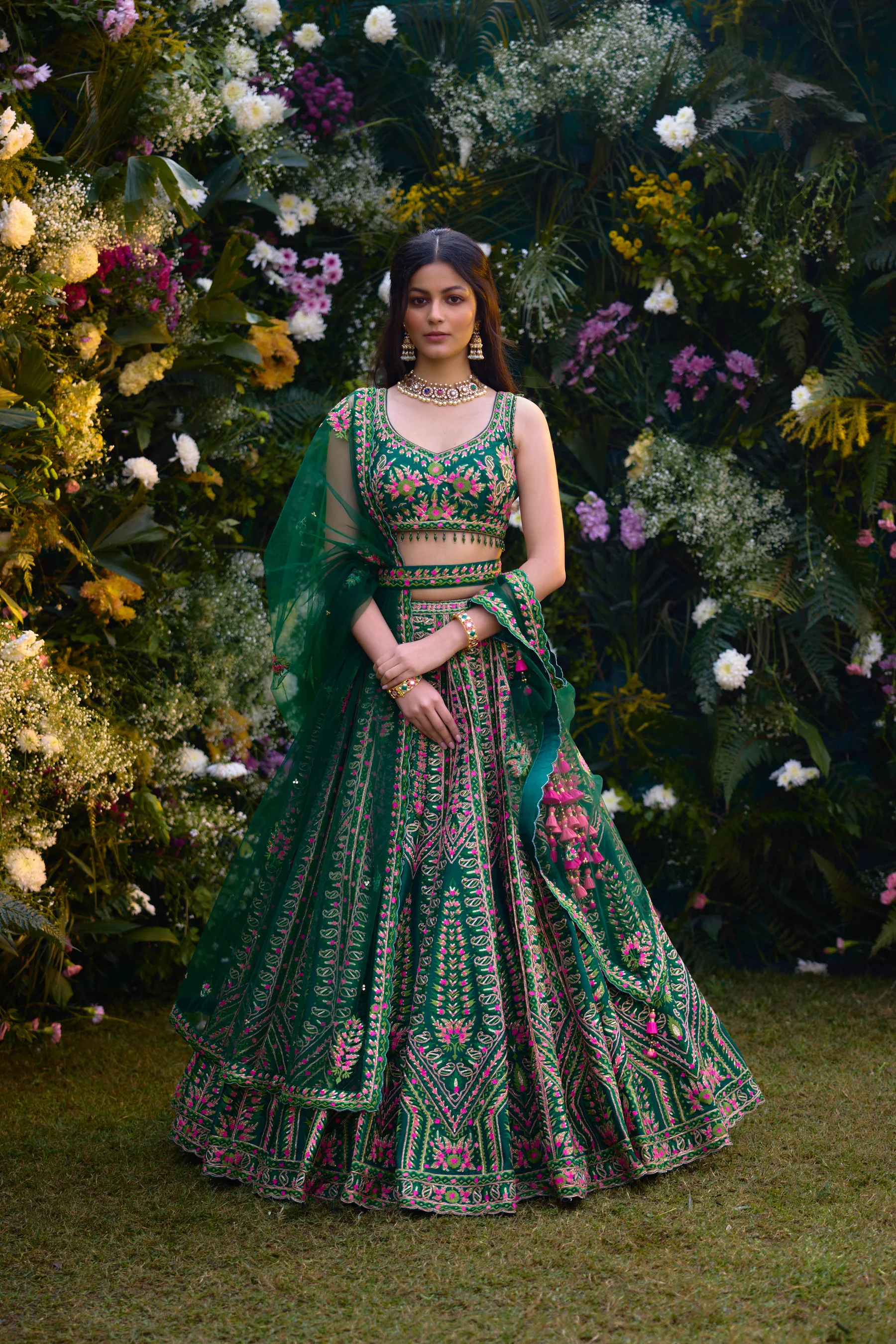 Ave Chicago x Shyam Narayan Prasad Deep Forest Green Lehenga Set