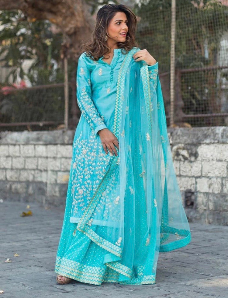 Sea Blue Kurta & Lehenga Set