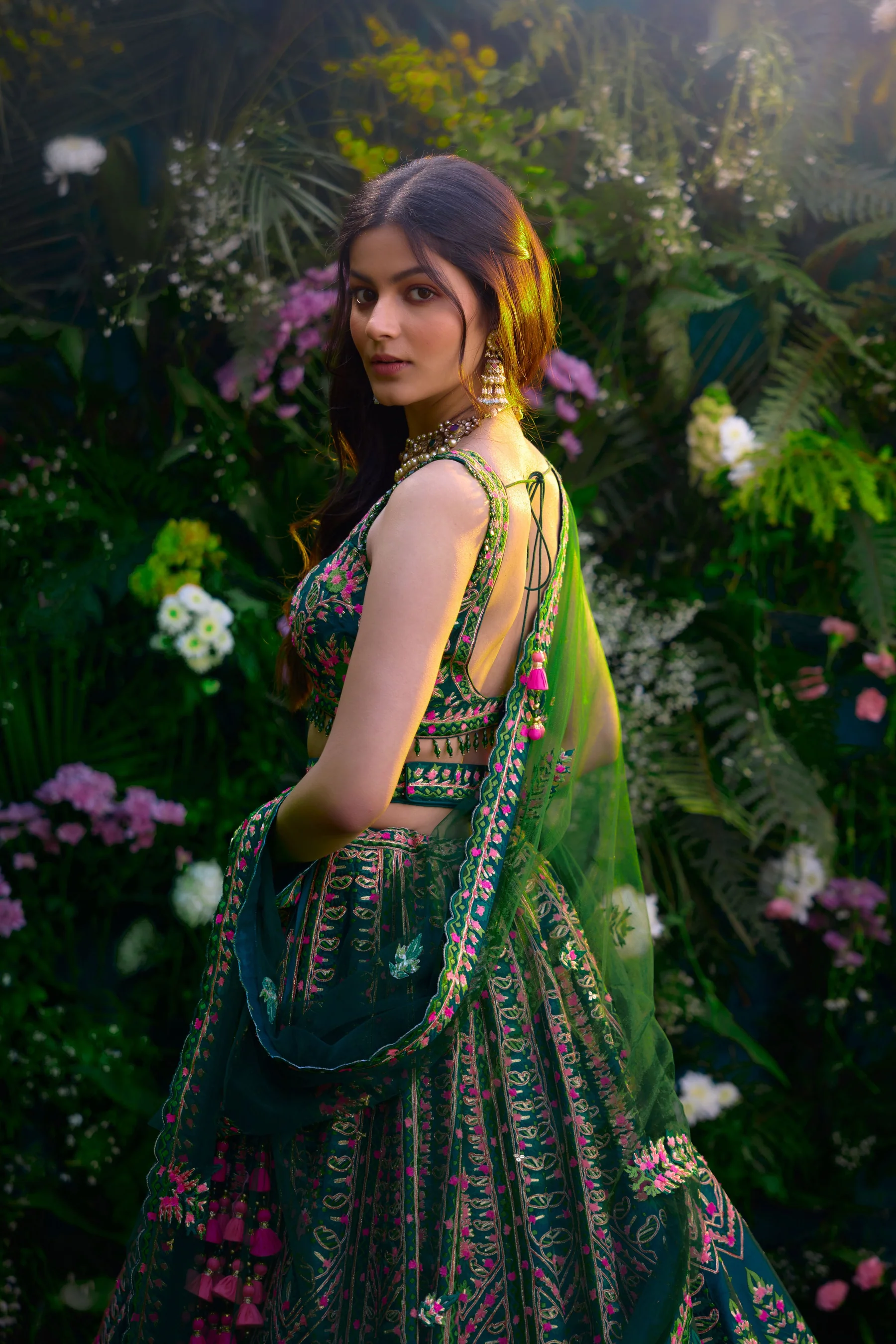 Ave Chicago x Shyam Narayan Prasad Deep Forest Green Lehenga Set