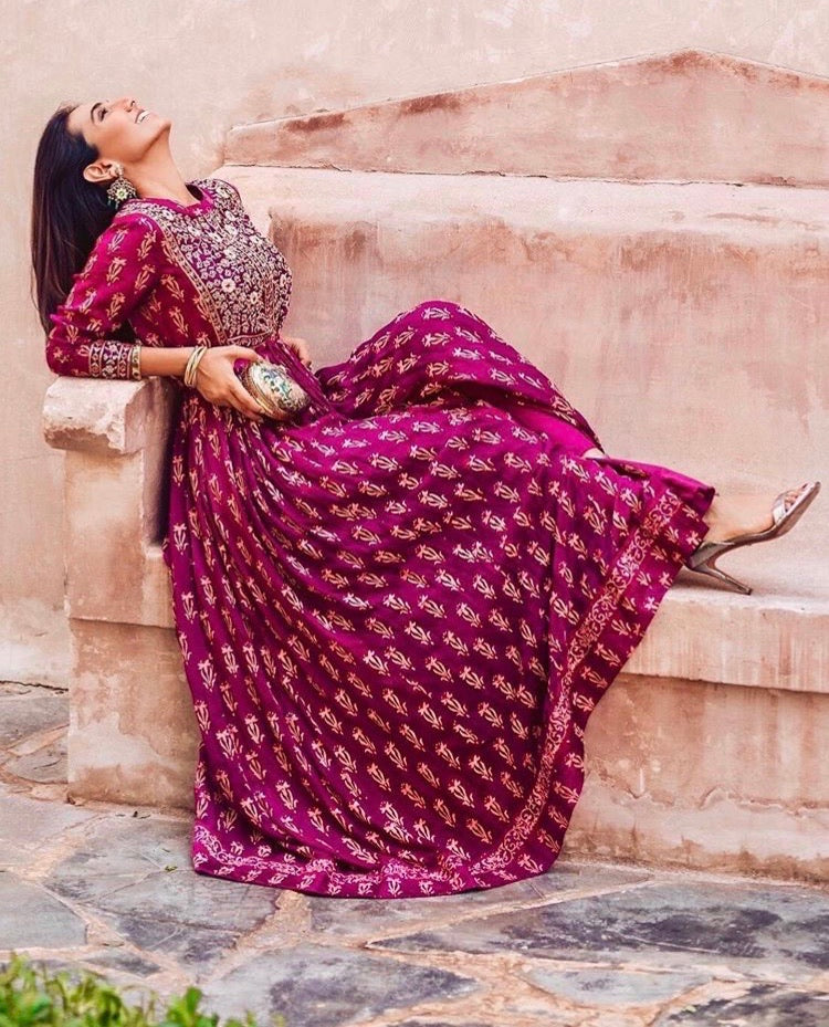 Grape Wine Anarkali Set as seen on Masoom Minawala