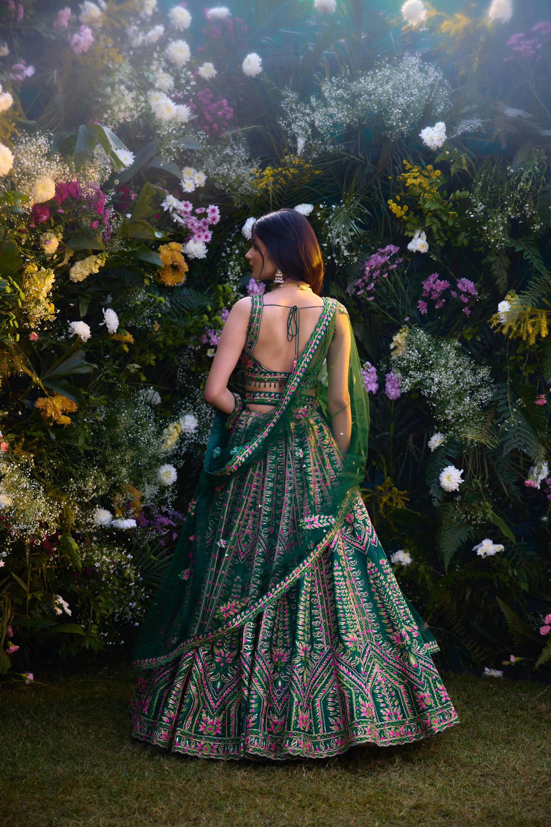 Ave Chicago x Shyam Narayan Prasad Deep Forest Green Lehenga Set