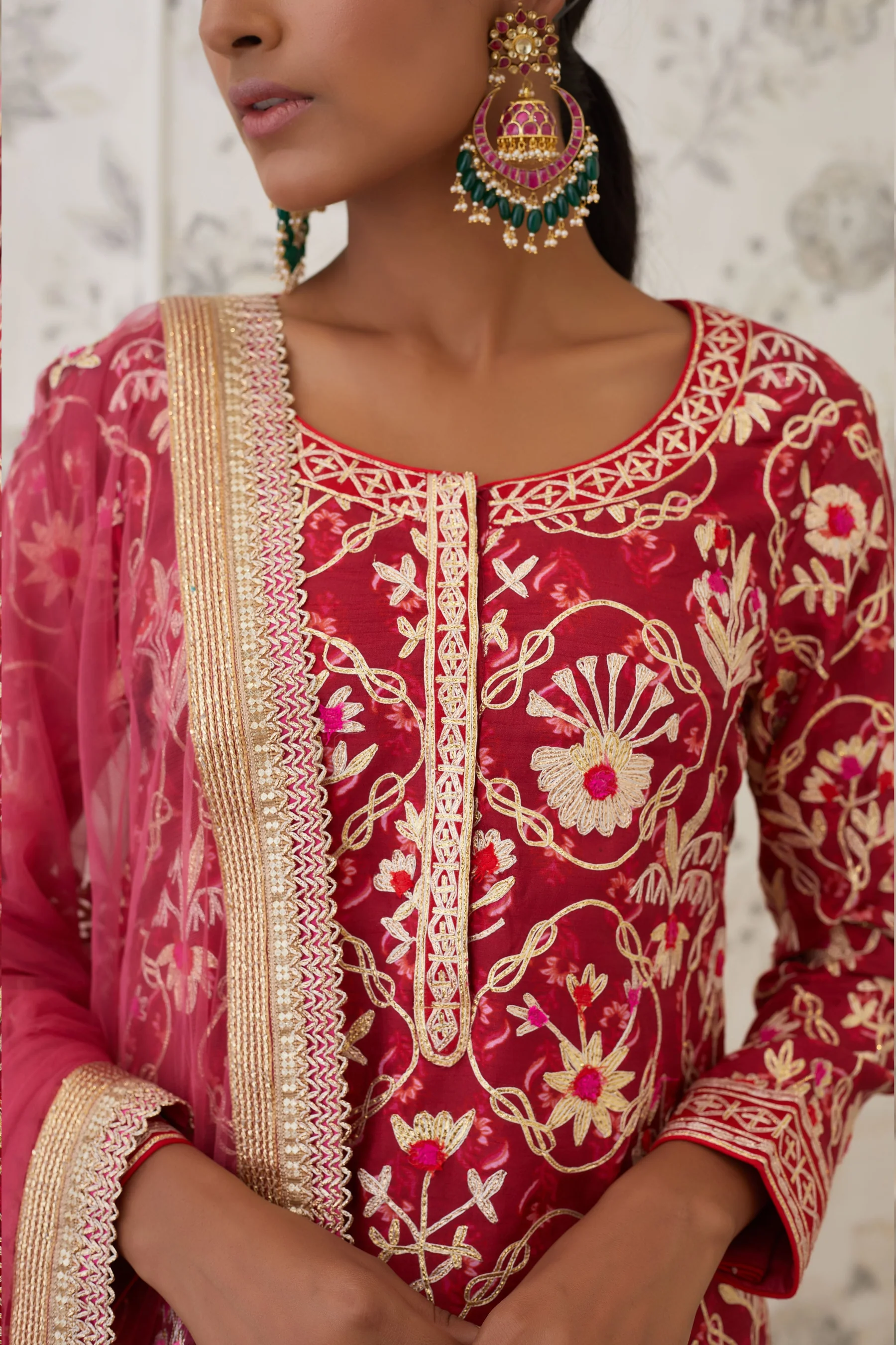 Ave Chicago x Shyam Narayan Prasad Maroon Coral Kurta Skirt Set