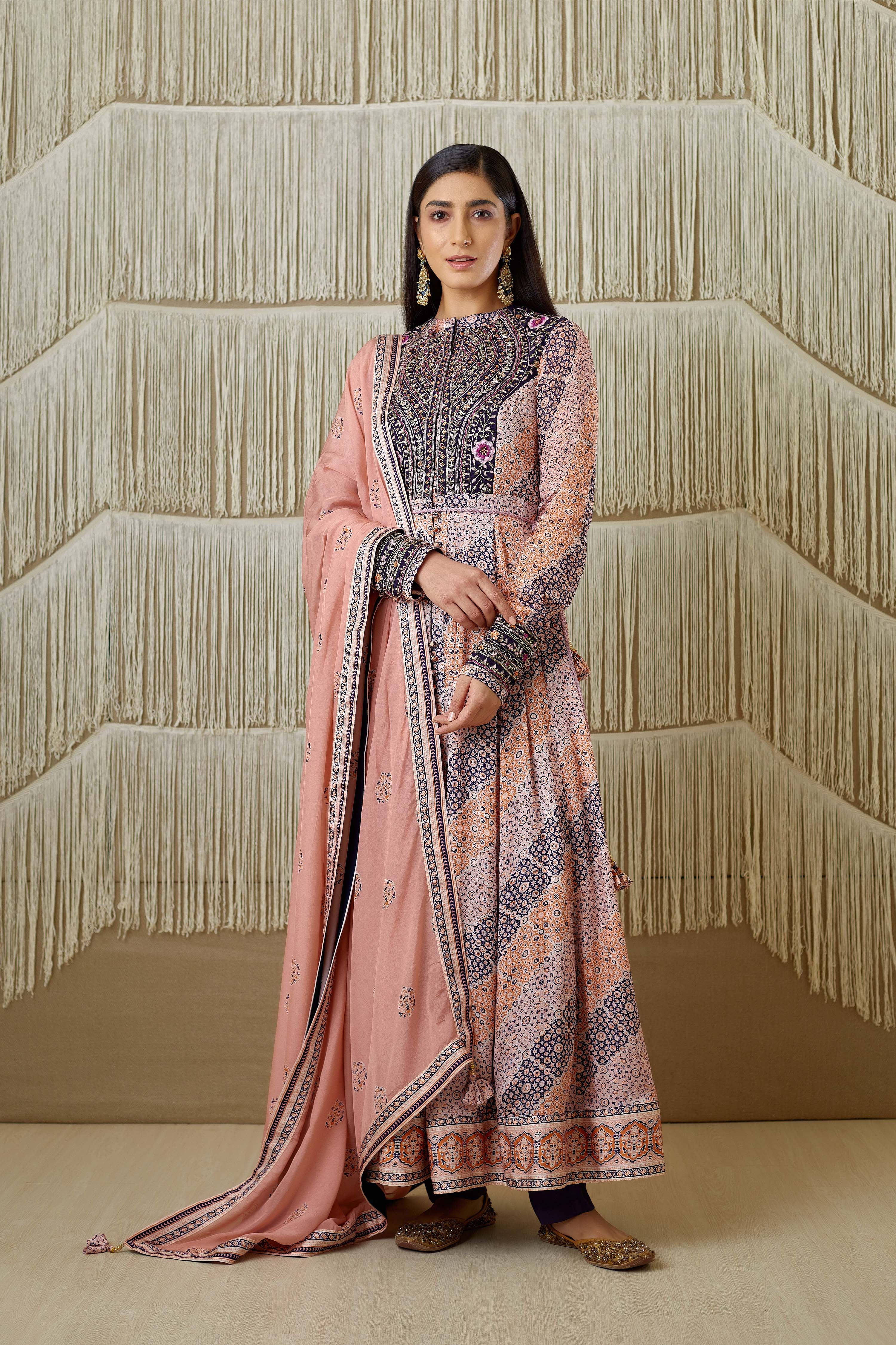 Pink Navy Blue Anarkali set