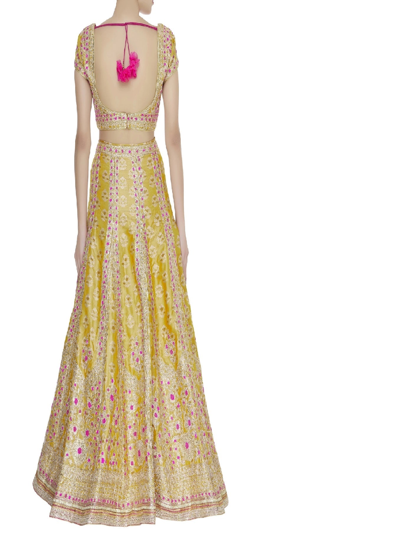 Gota thread embroidered jacquard lehenga set