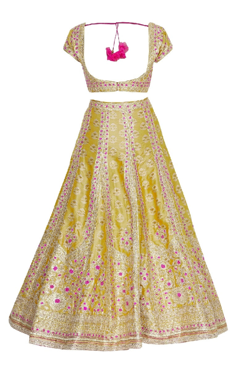 Gota thread embroidered jacquard lehenga set