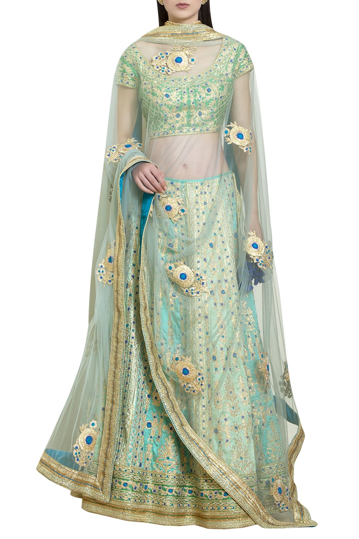Blue Green Lehenga Set