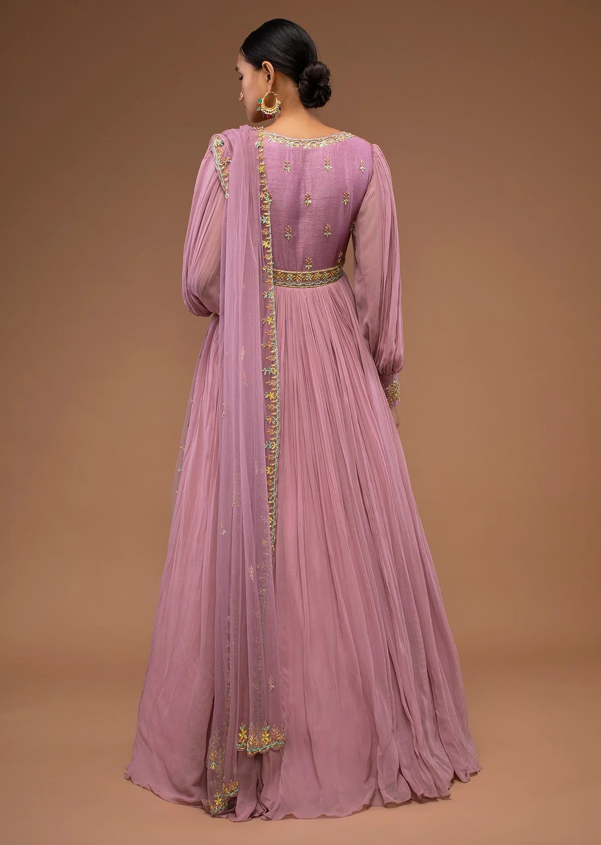 Lilas Pink Floor-Length Suit In Balloon Sleeves