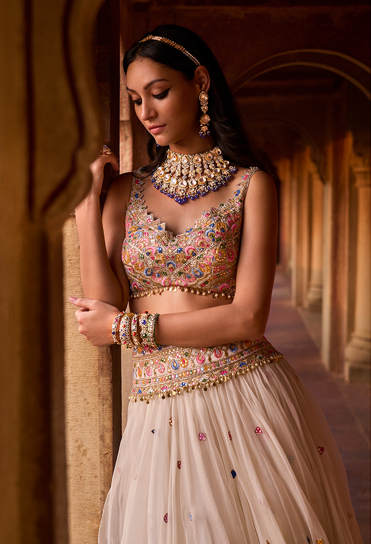 Ivory Organza Lehenga