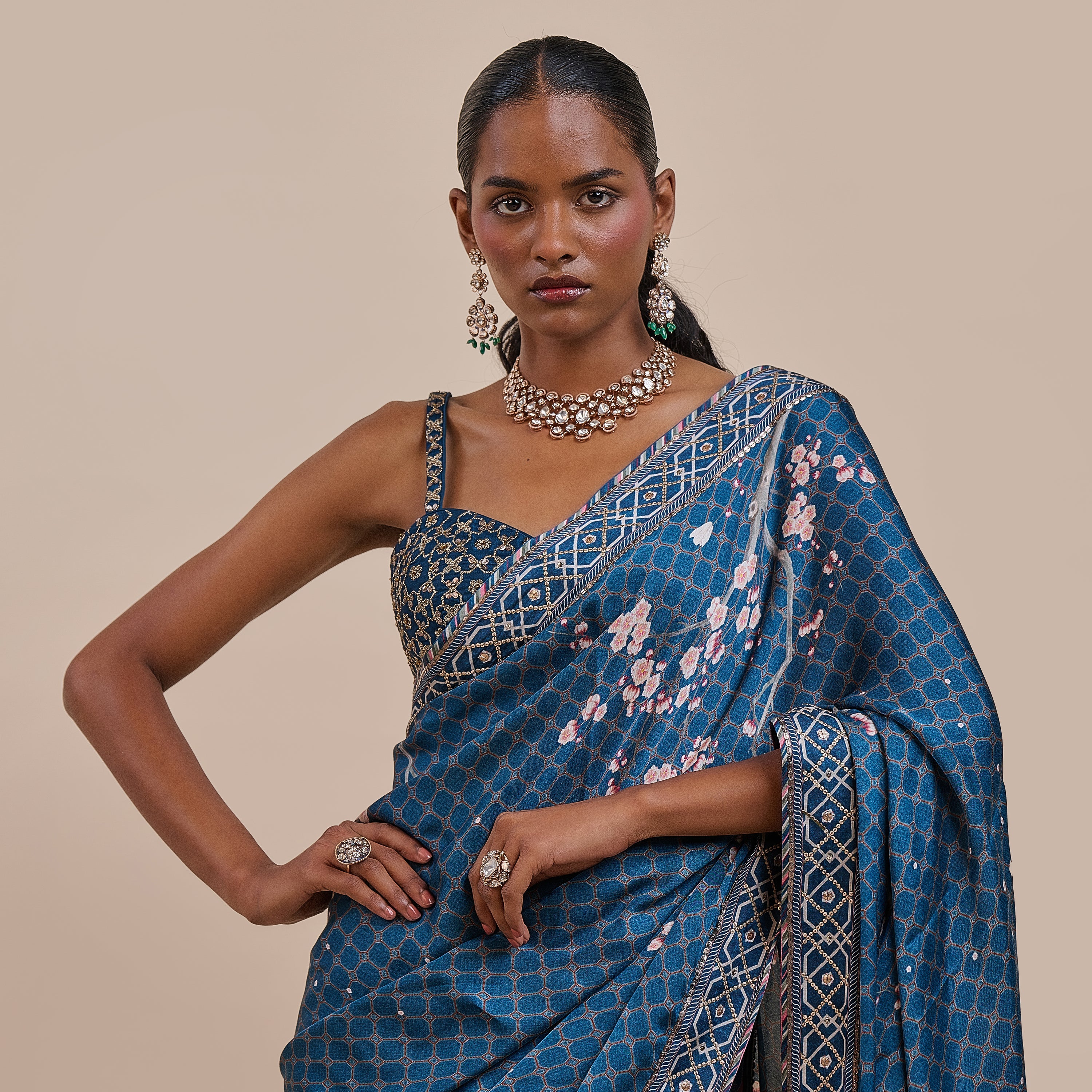 Midnight Blue Saree Set | ATTH