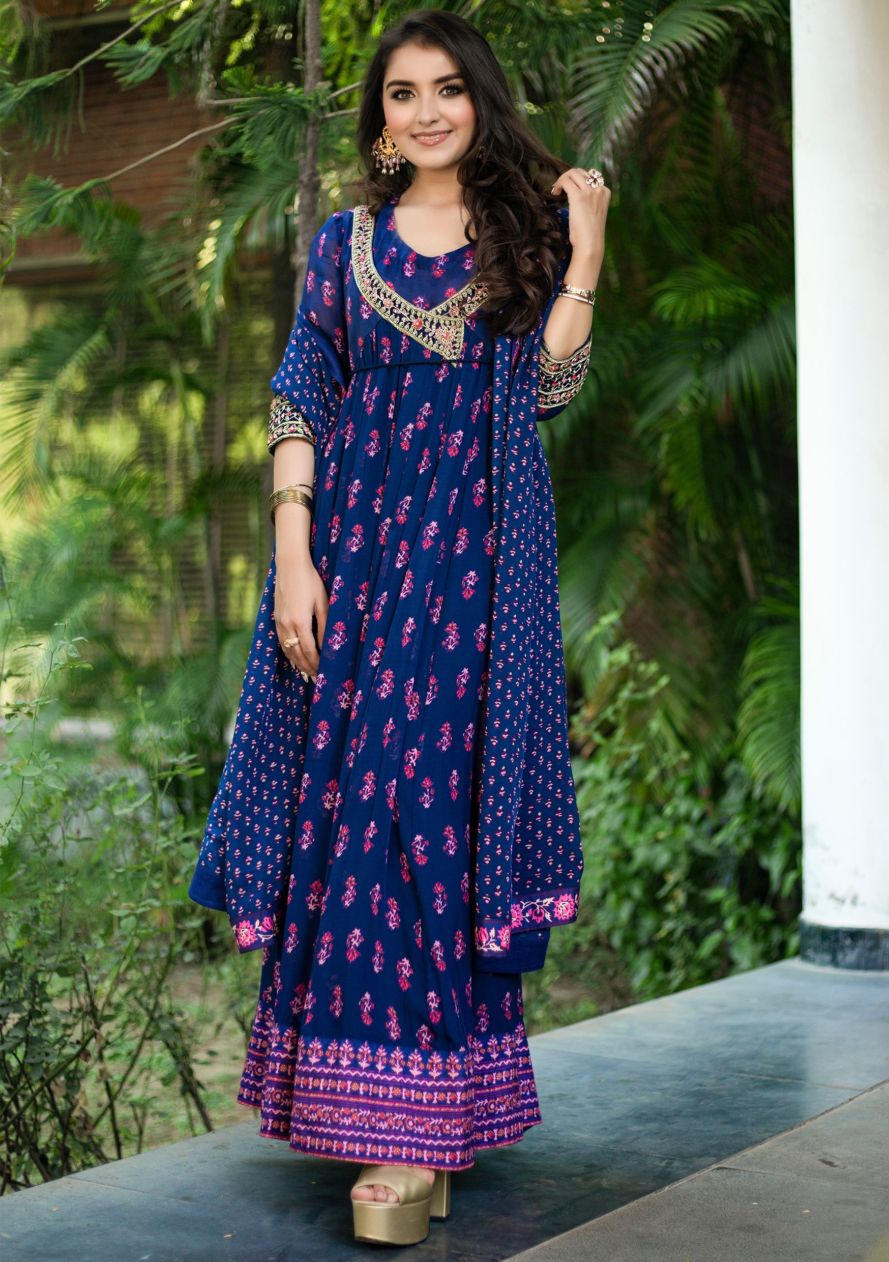 Navy Blue Angrakha Set