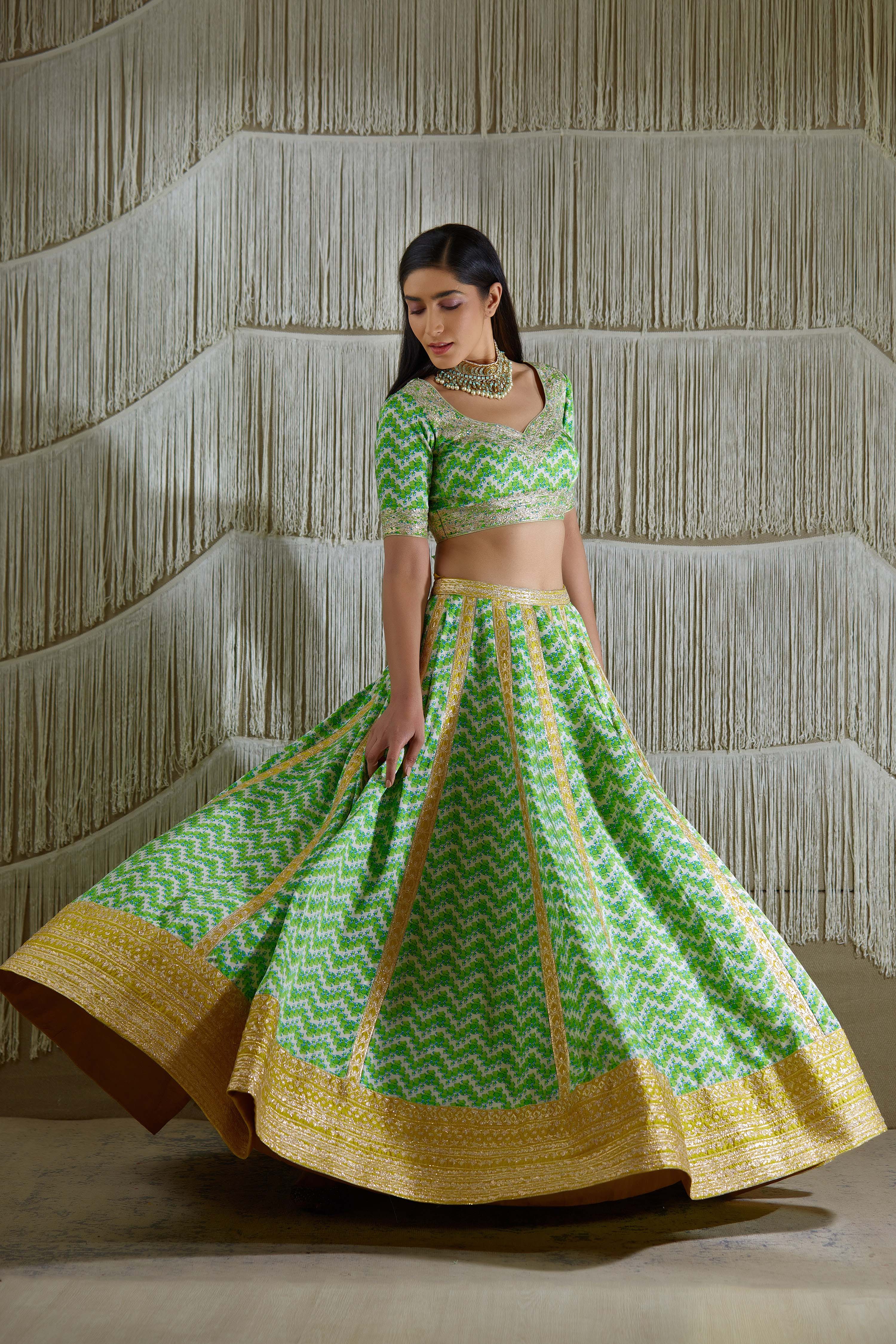 Green Yellow Lehenga set