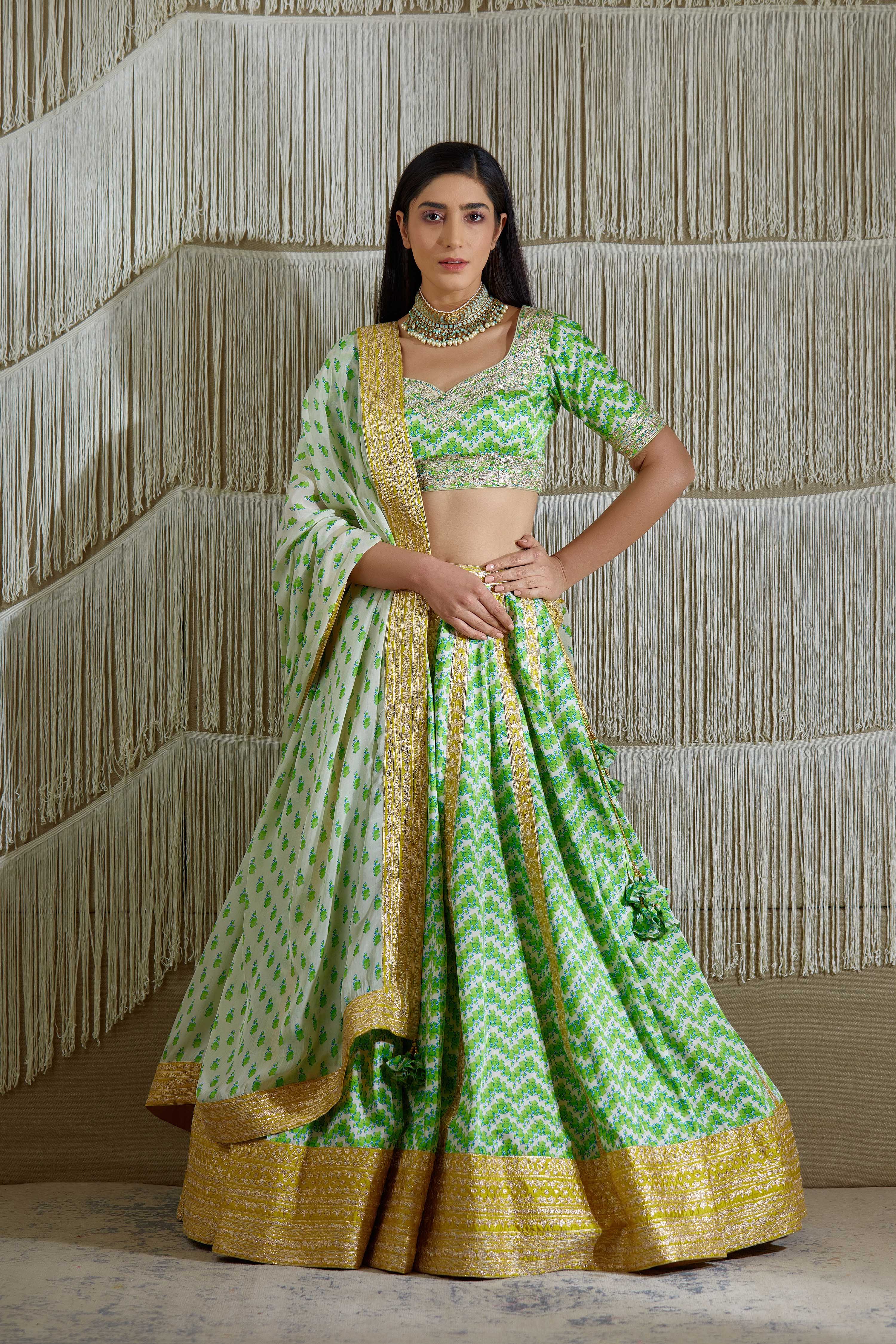 Green Yellow Lehenga set
