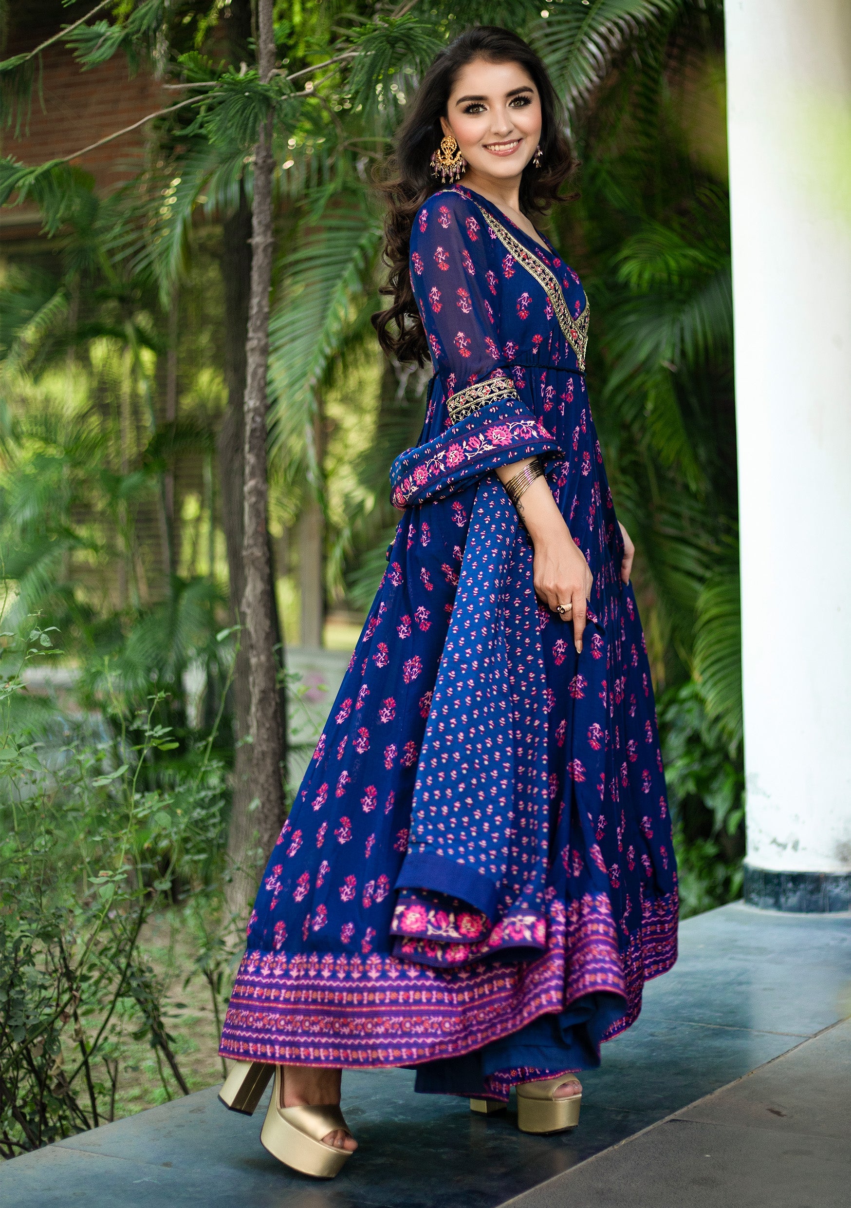 Navy Blue Angrakha Set