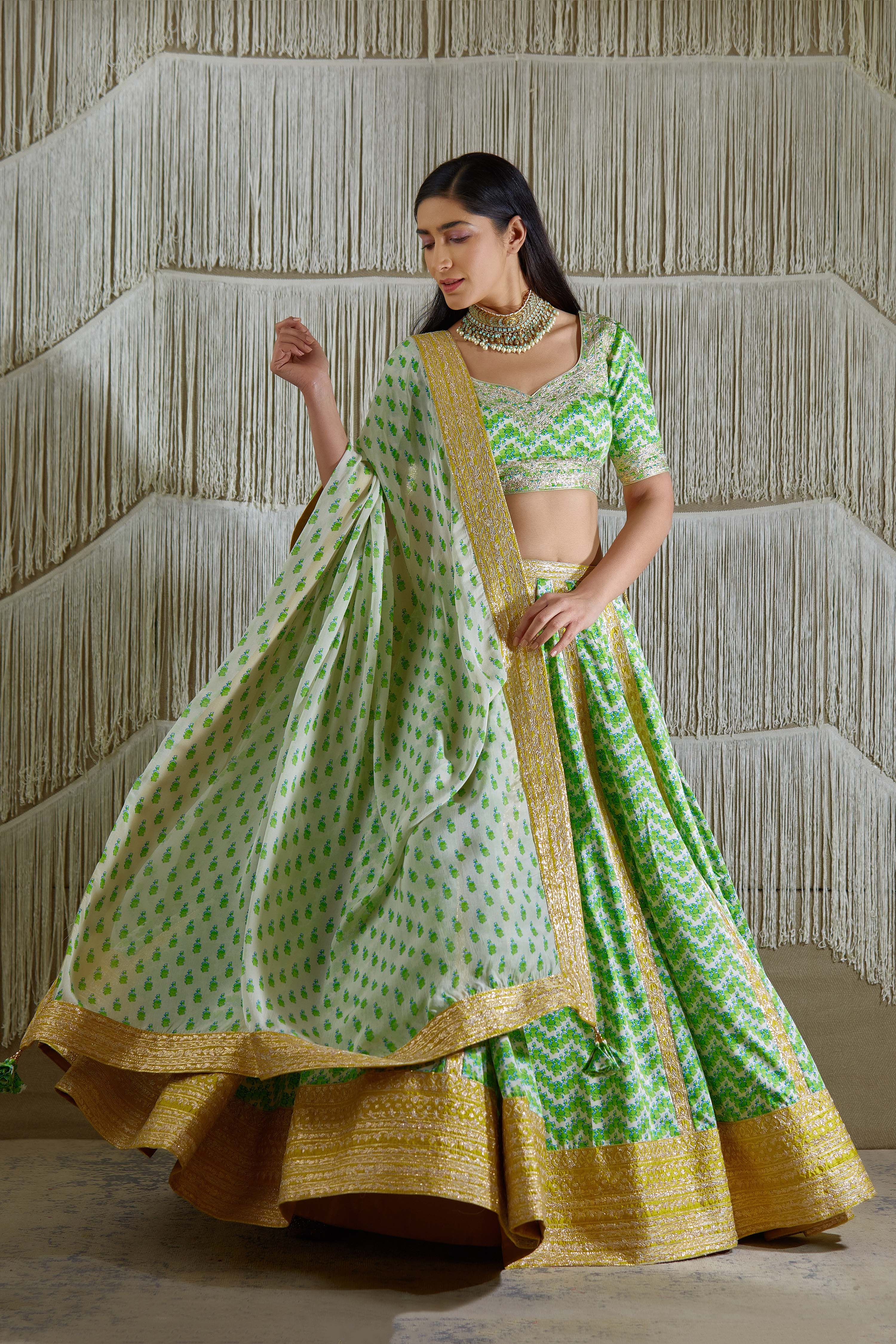 Green Yellow Lehenga set