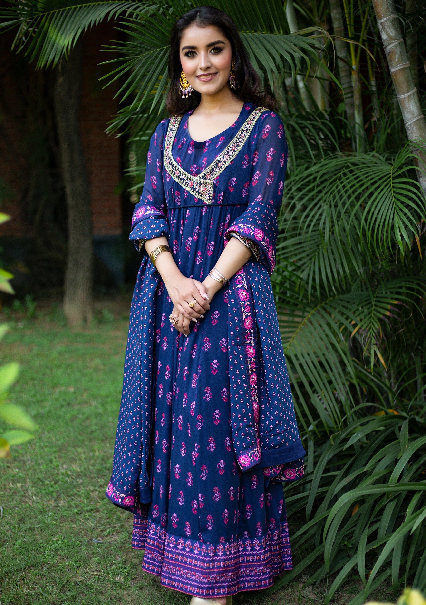 Navy Blue Angrakha Set
