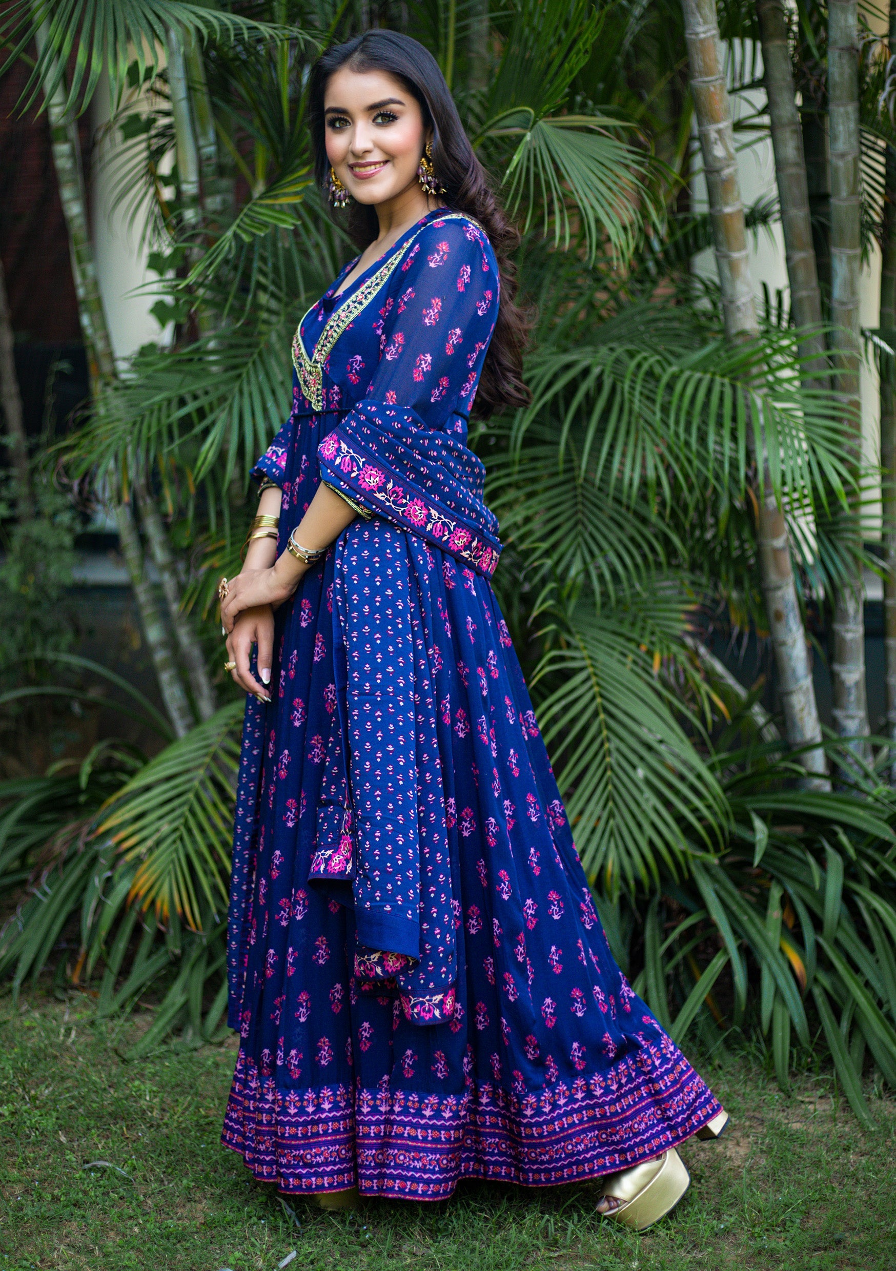 Navy Blue Angrakha Set