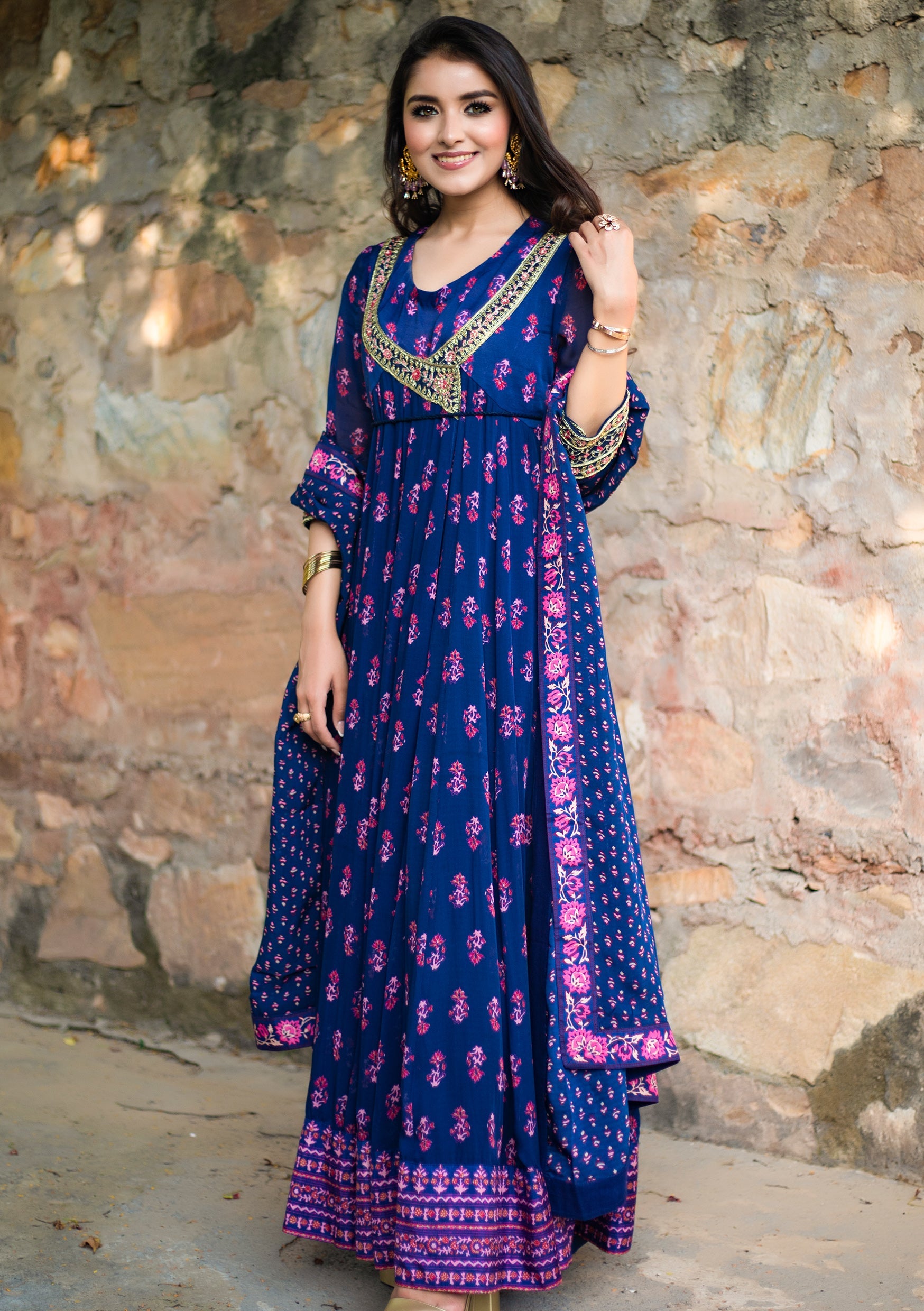 Navy Blue Angrakha Set
