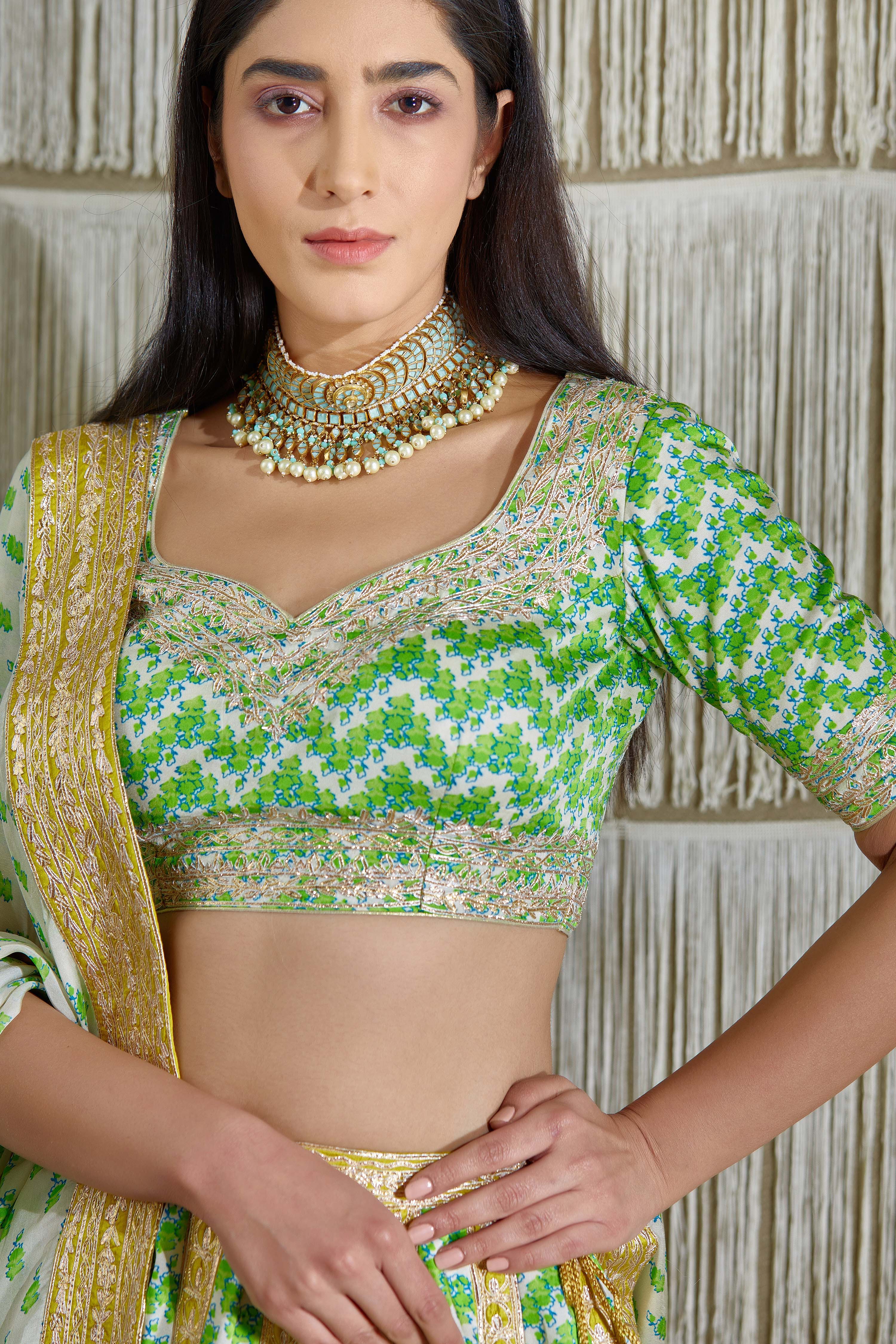 Green Yellow Lehenga set