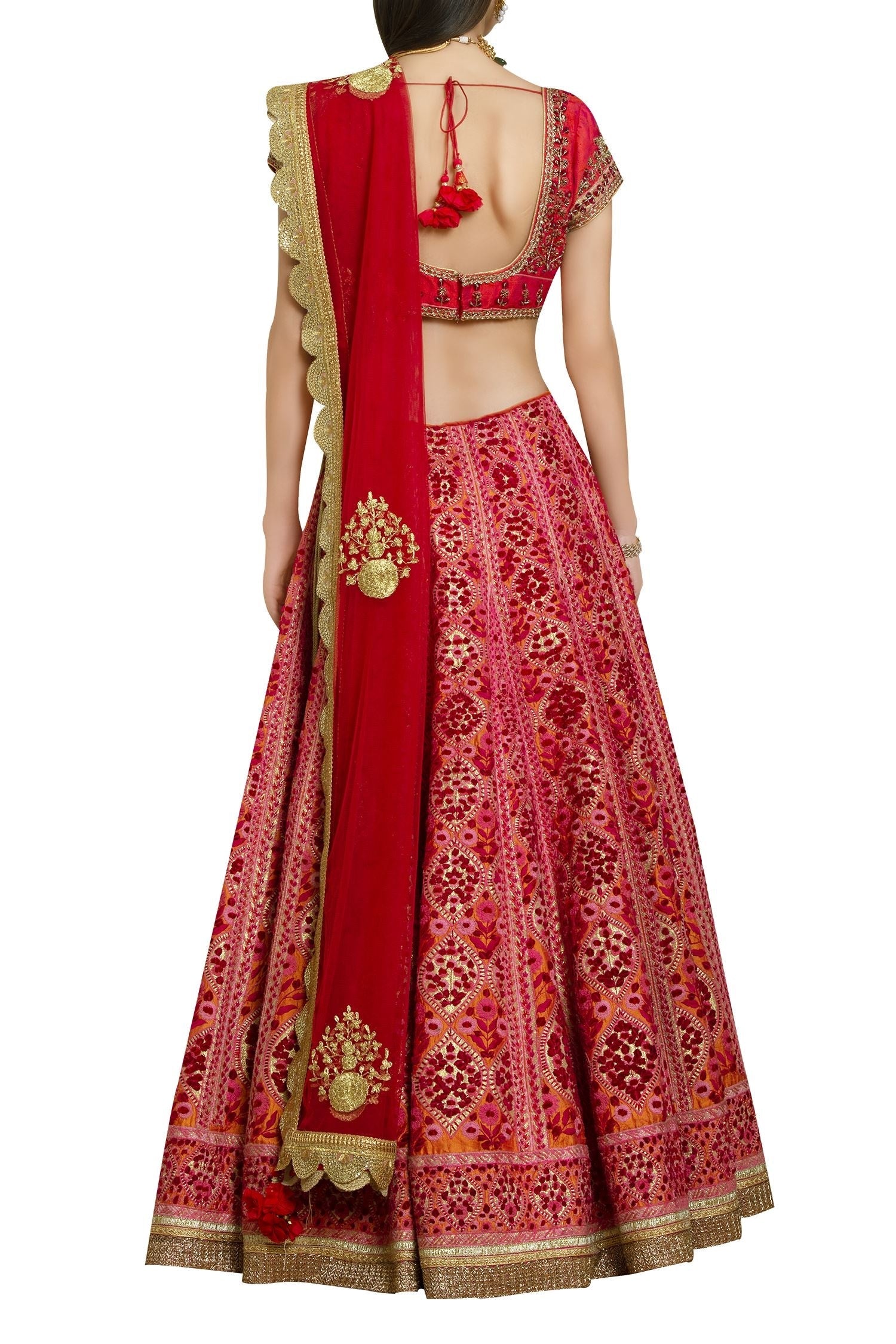 Raw silk & velvet zardozi embroidered lehenga set