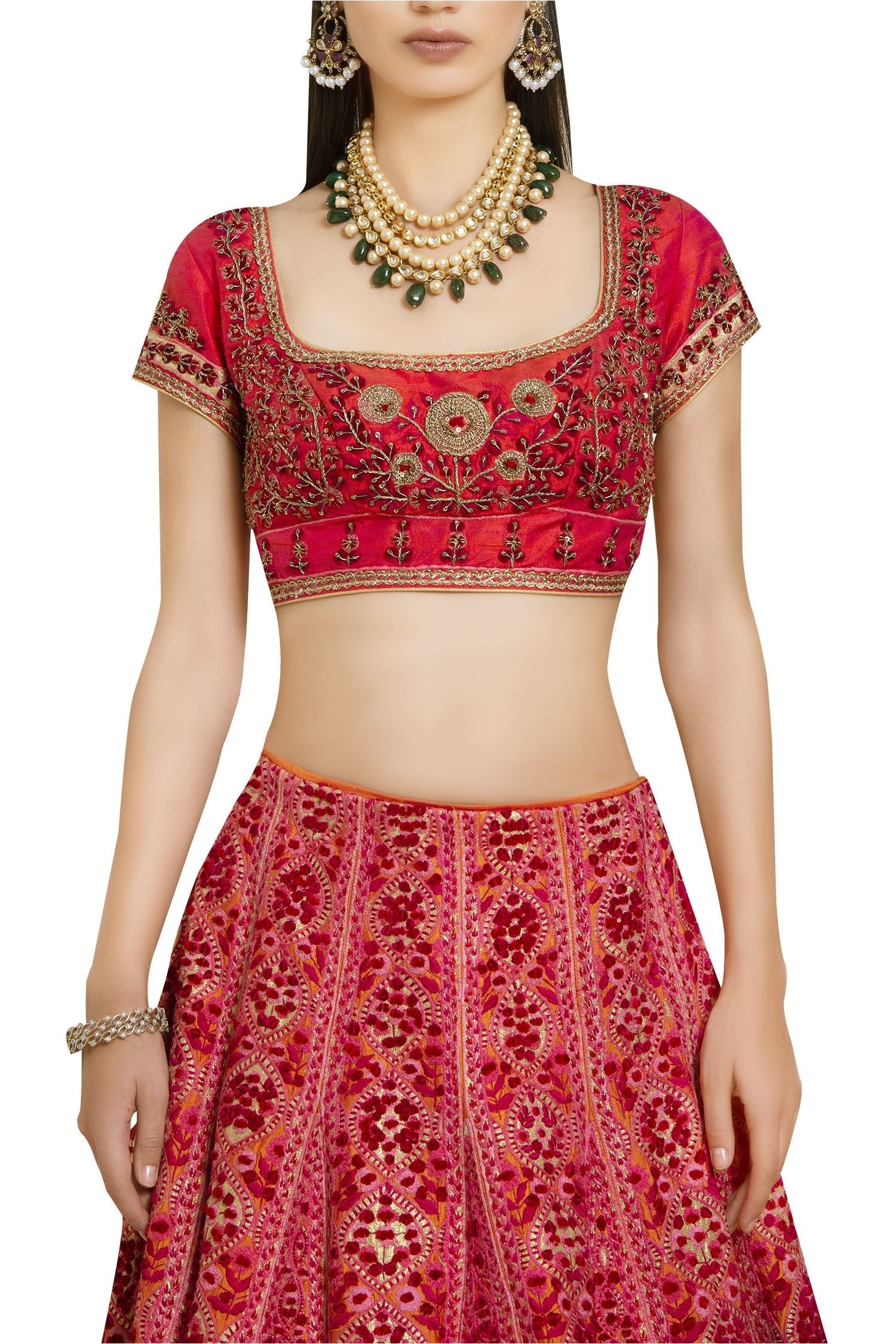 Raw silk & velvet zardozi embroidered lehenga set