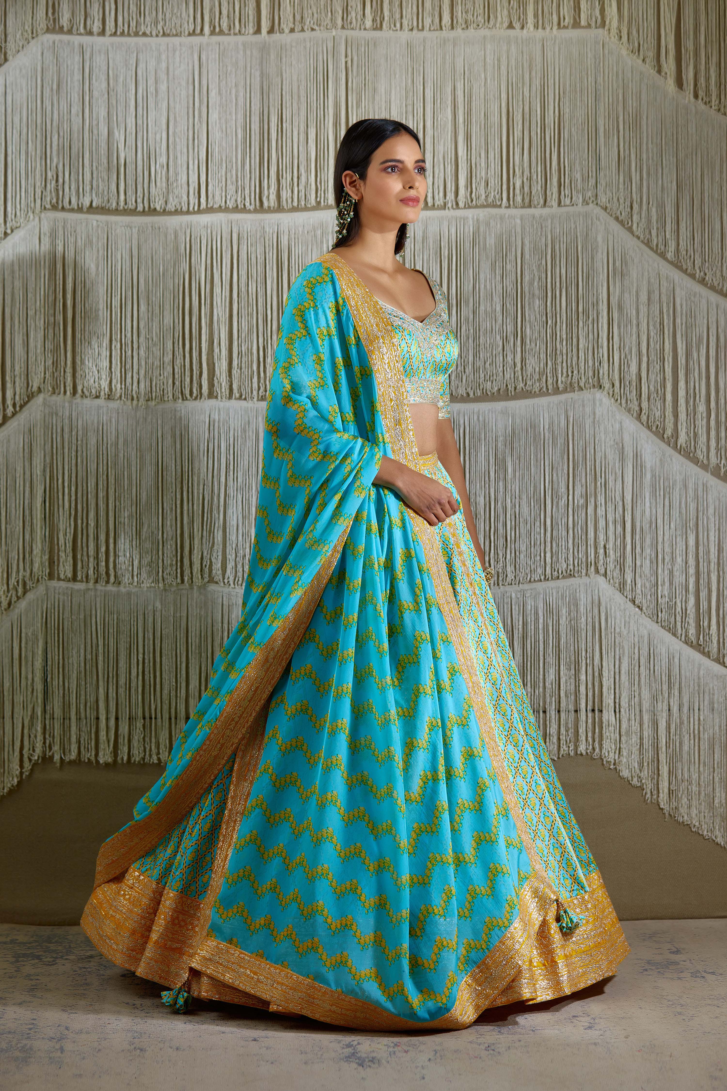 Blue Yellow Lehenga set