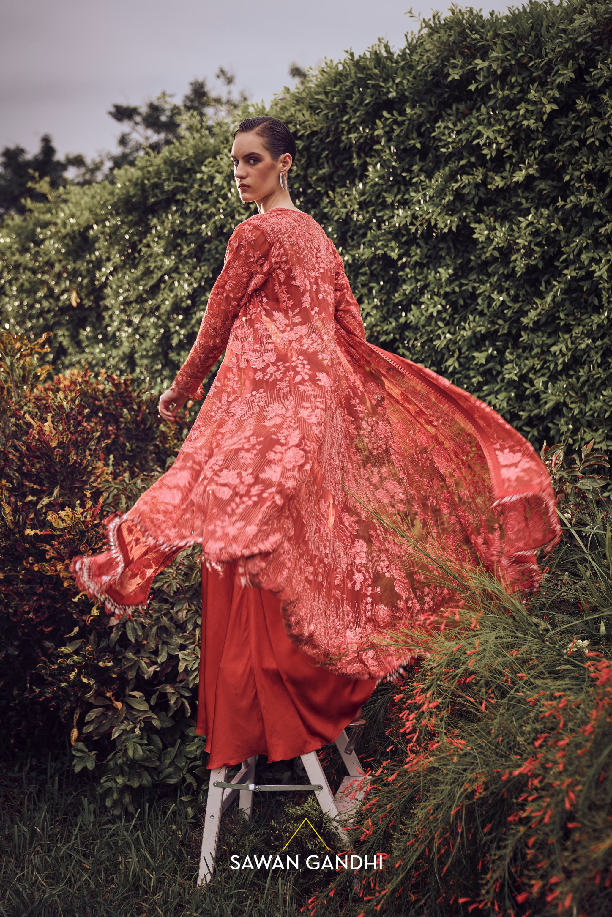 Red orange applique cape