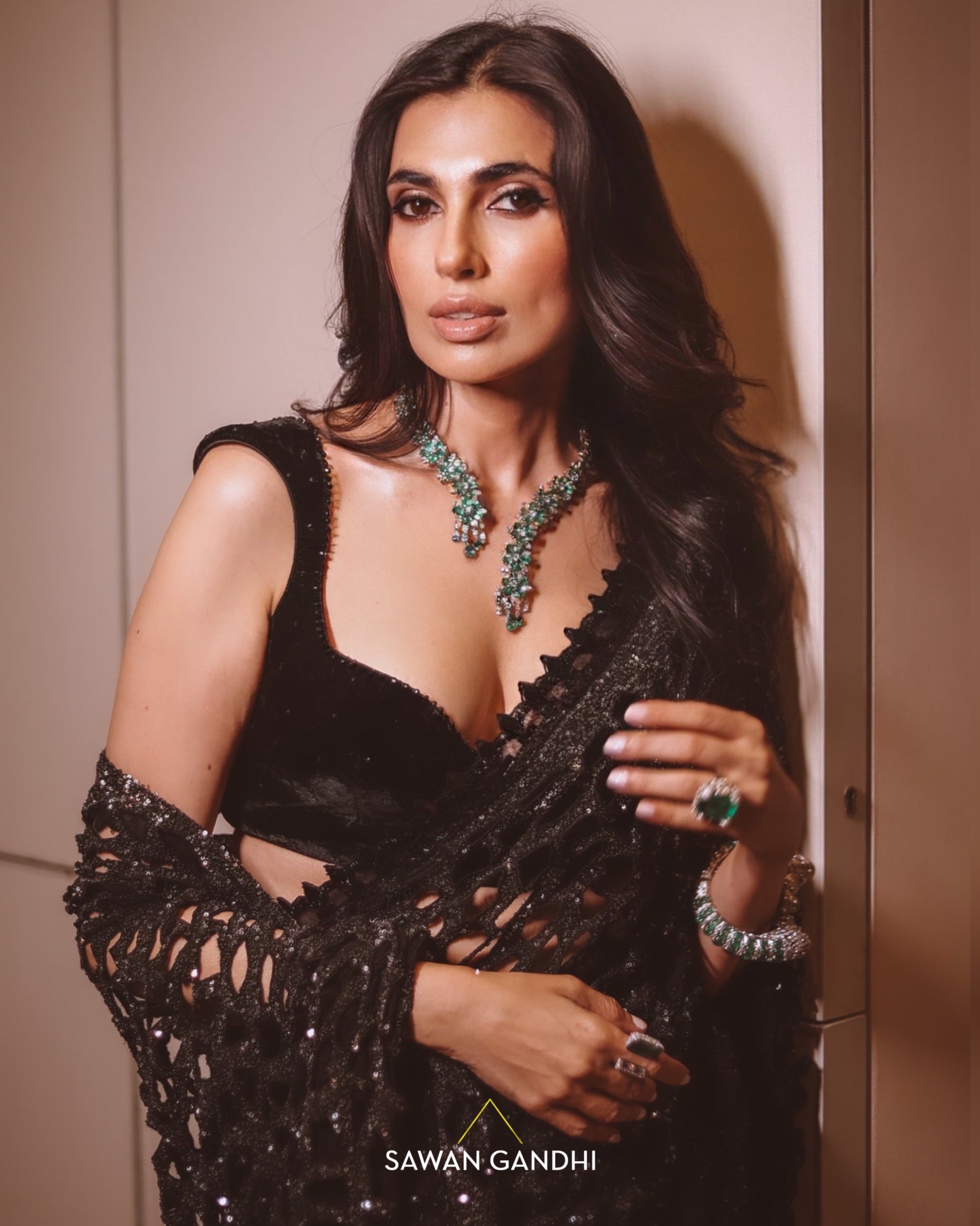 Prena Goel in Black ombre cutwork saree