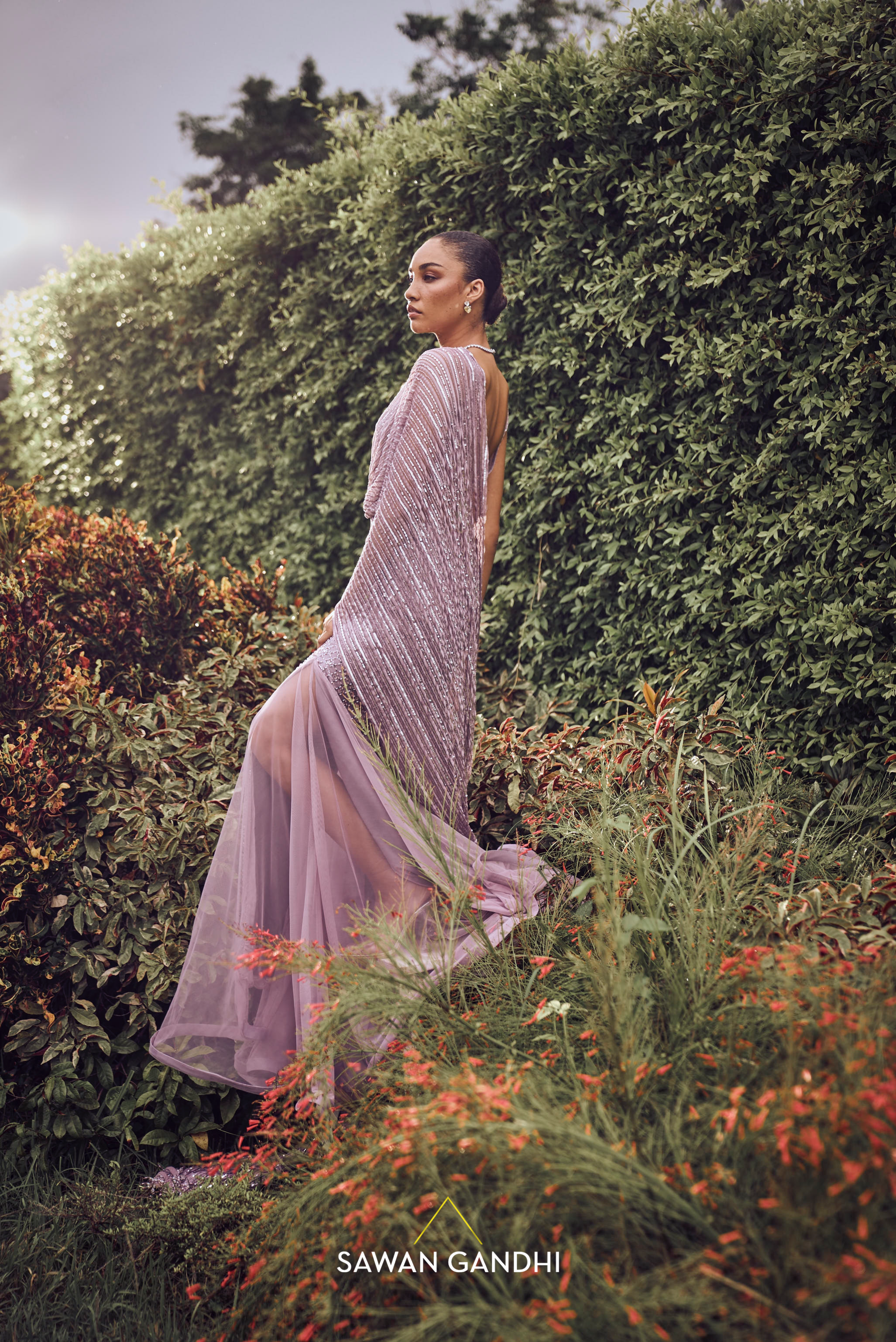 Lilac fishcut drape saree